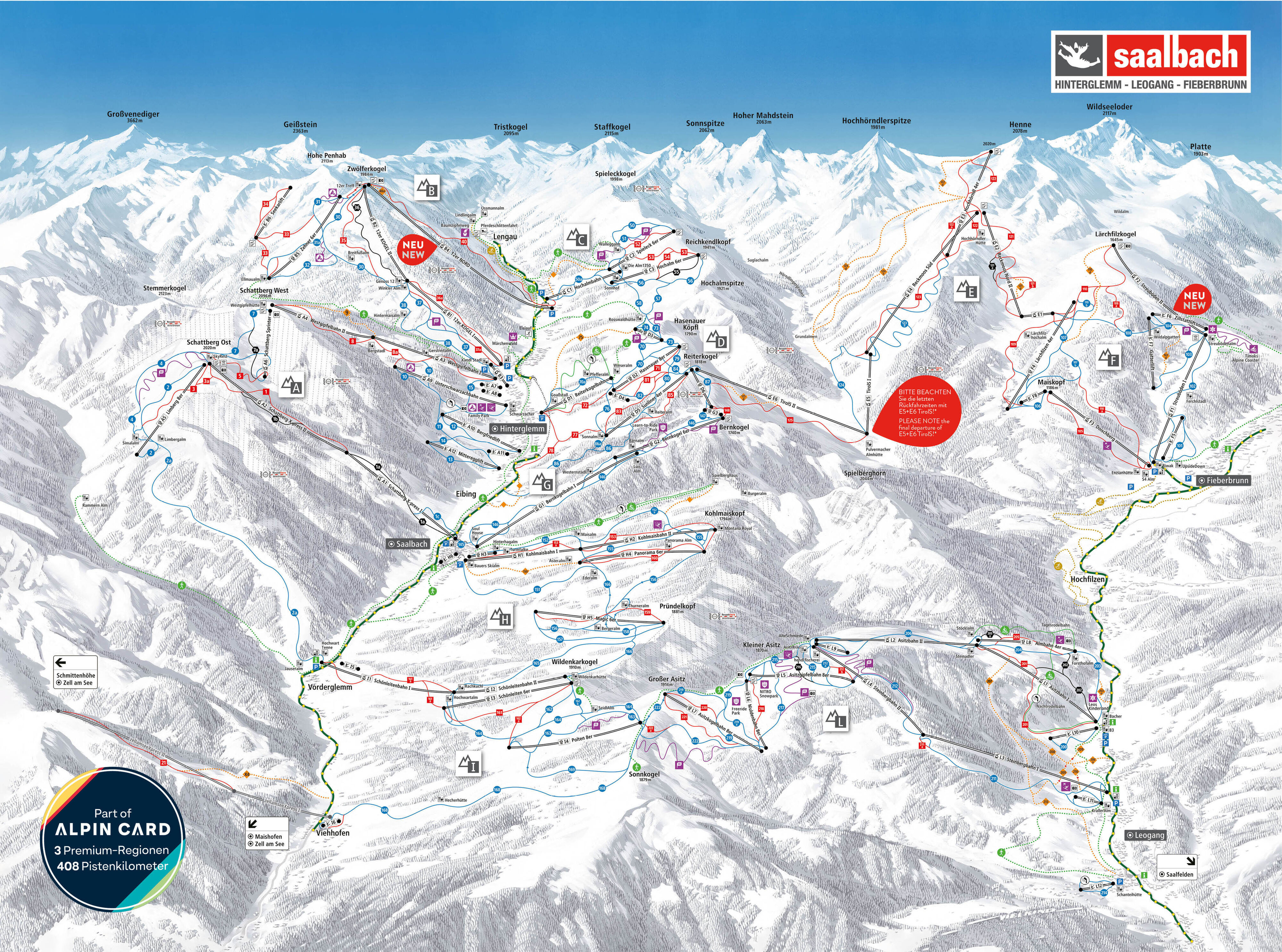 Saalbach Hinterglemm Leogang Fieberbrunn ski area map