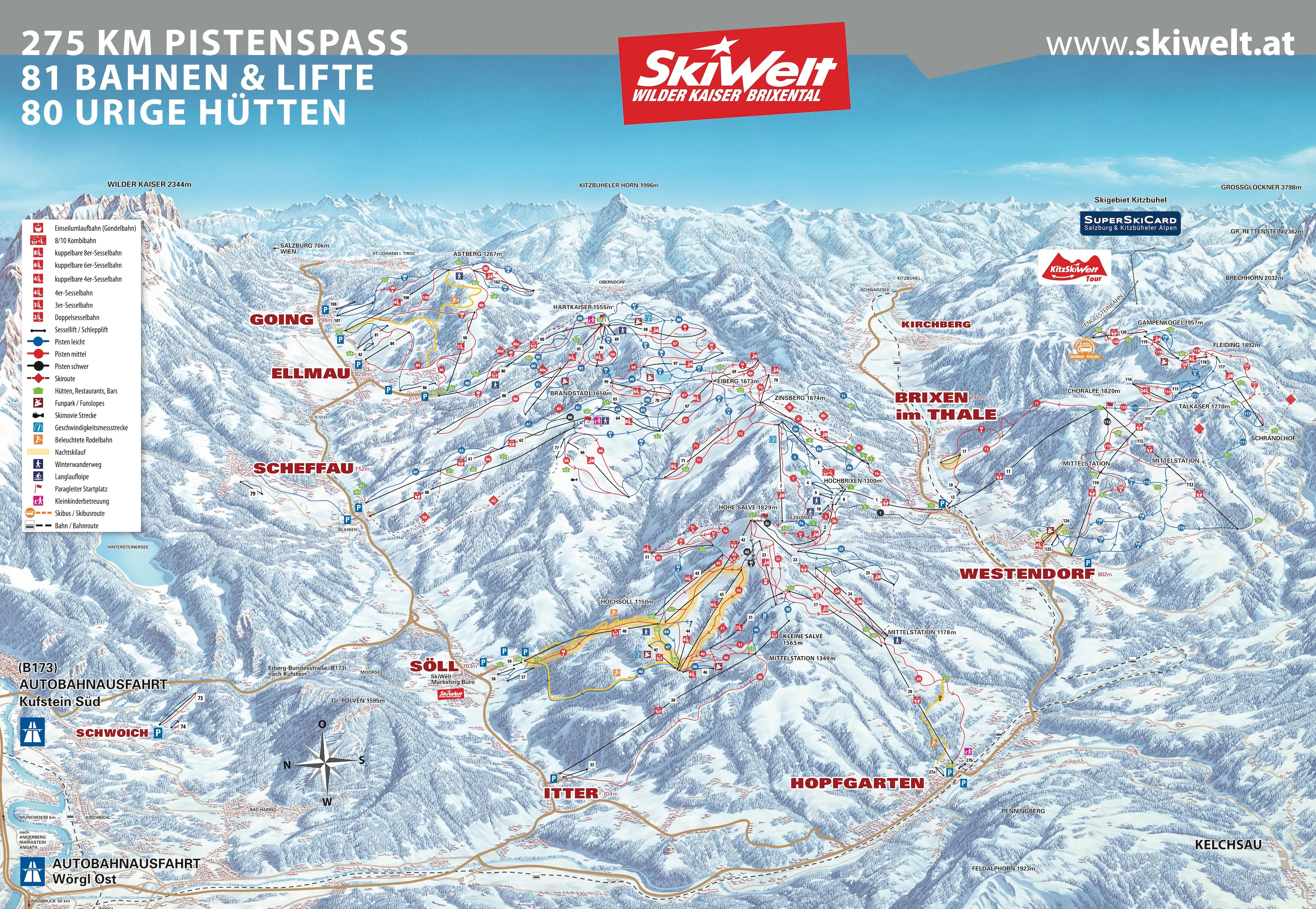 SkiWelt Wilder Kaiser - Brixental ski area map