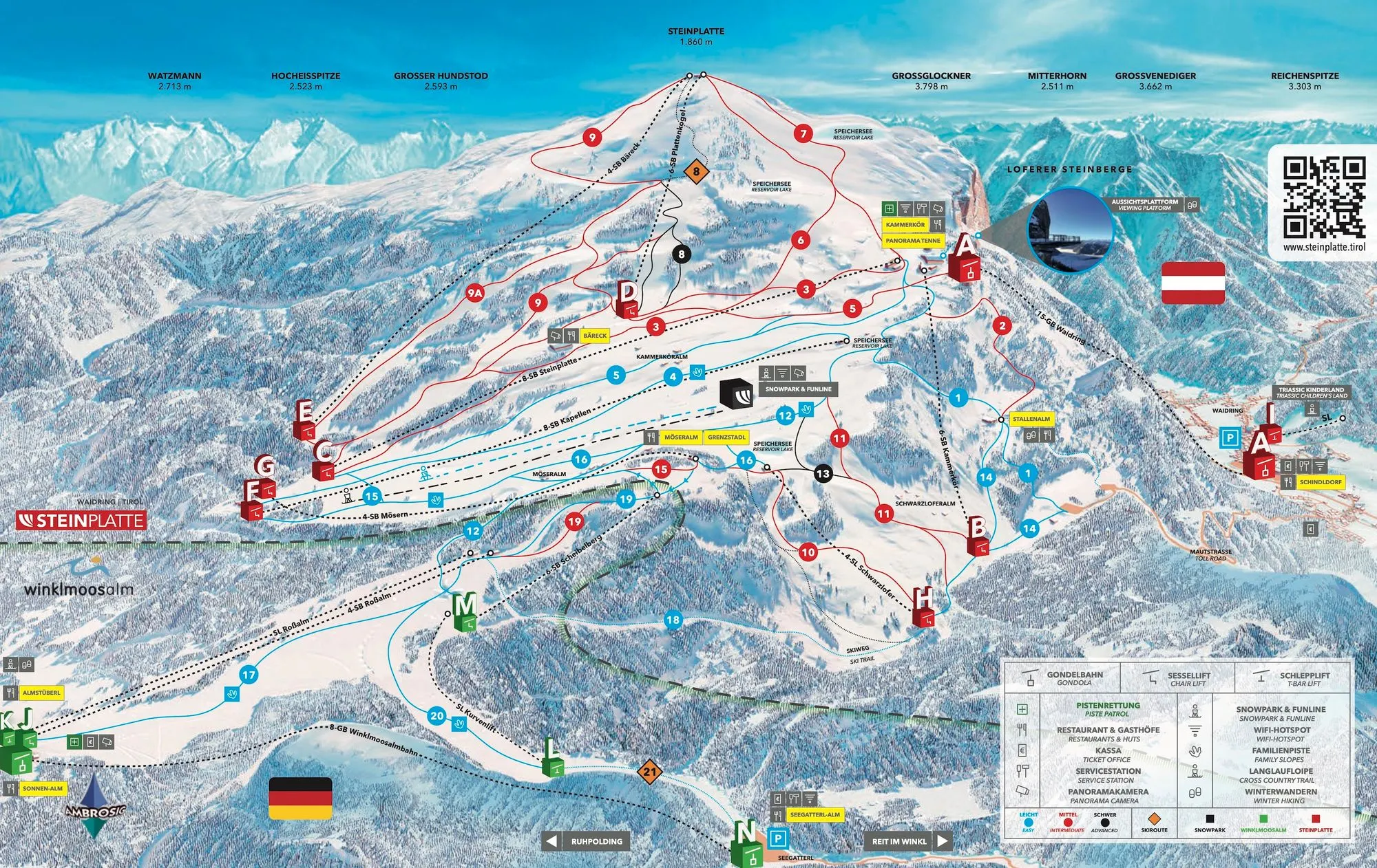 Winklmoosalm - Steinplatte ski area map