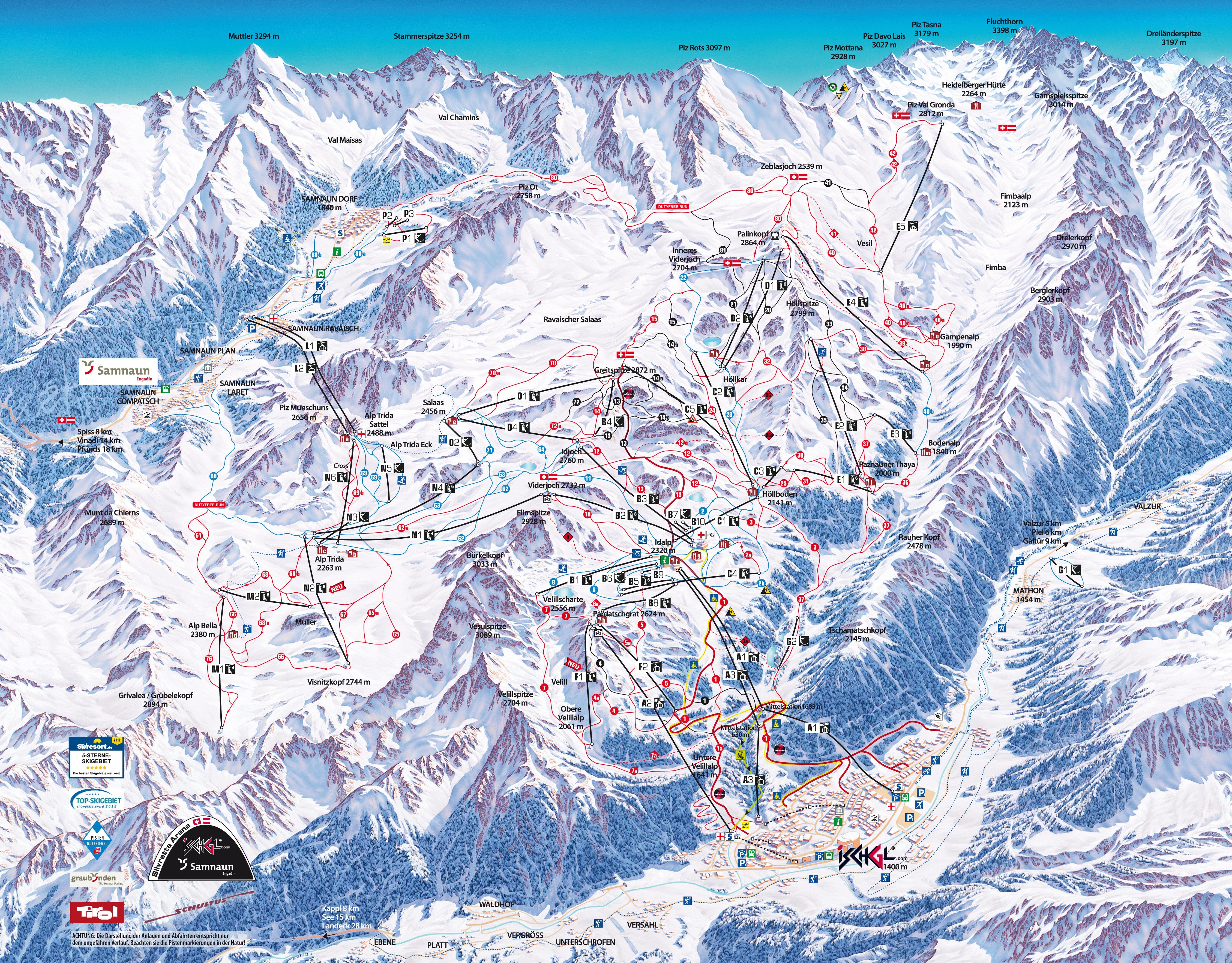 Silvretta Arena Ischgl - Samnaun ski area map