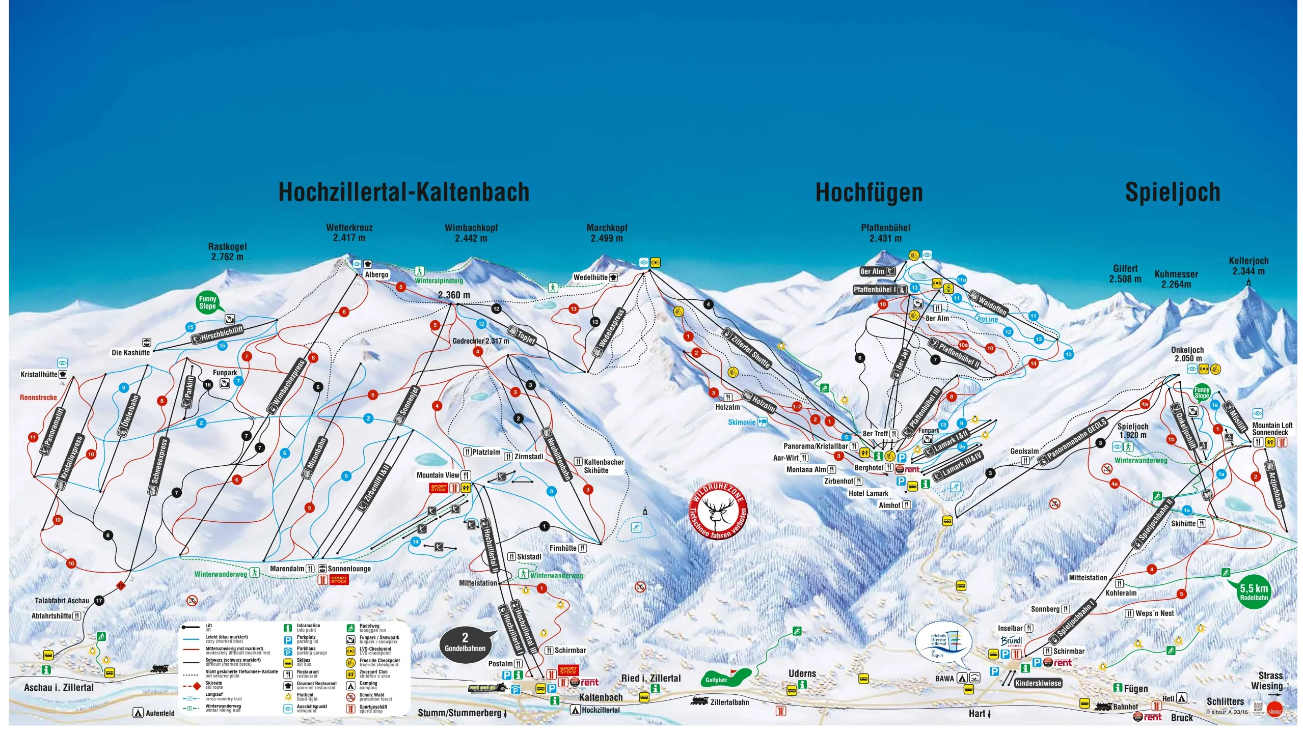 Hochzillertal - Hochfügen ski area map