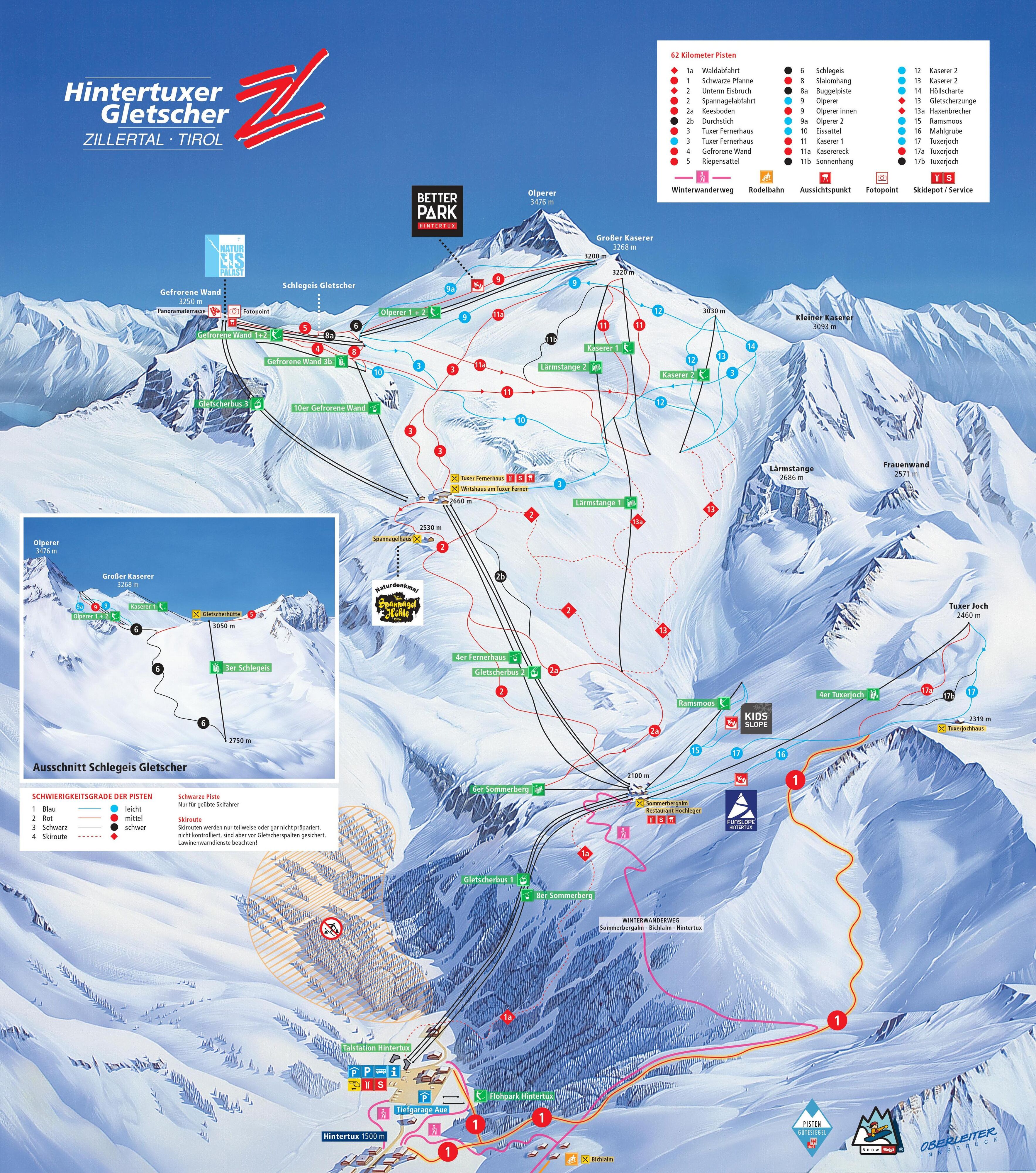 Hintertux Glacier ski area map