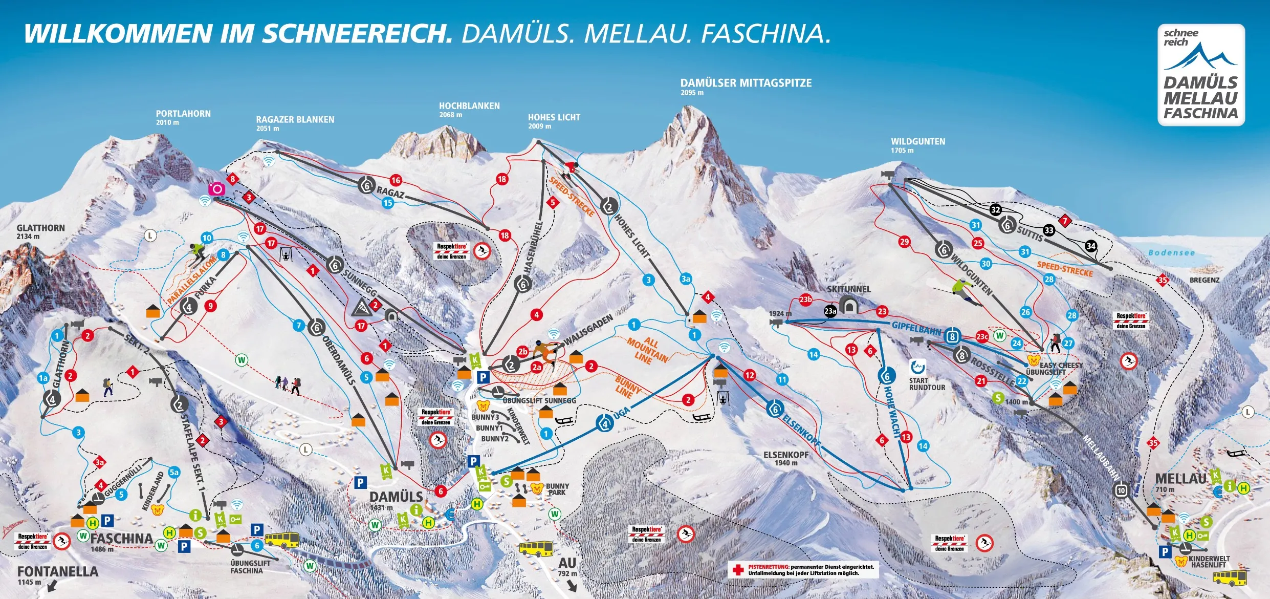 Damüls - Mellau ski area map