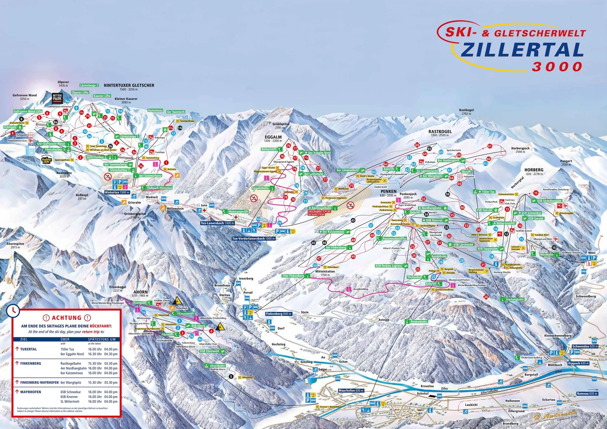 Zillertal 3000 ski area map