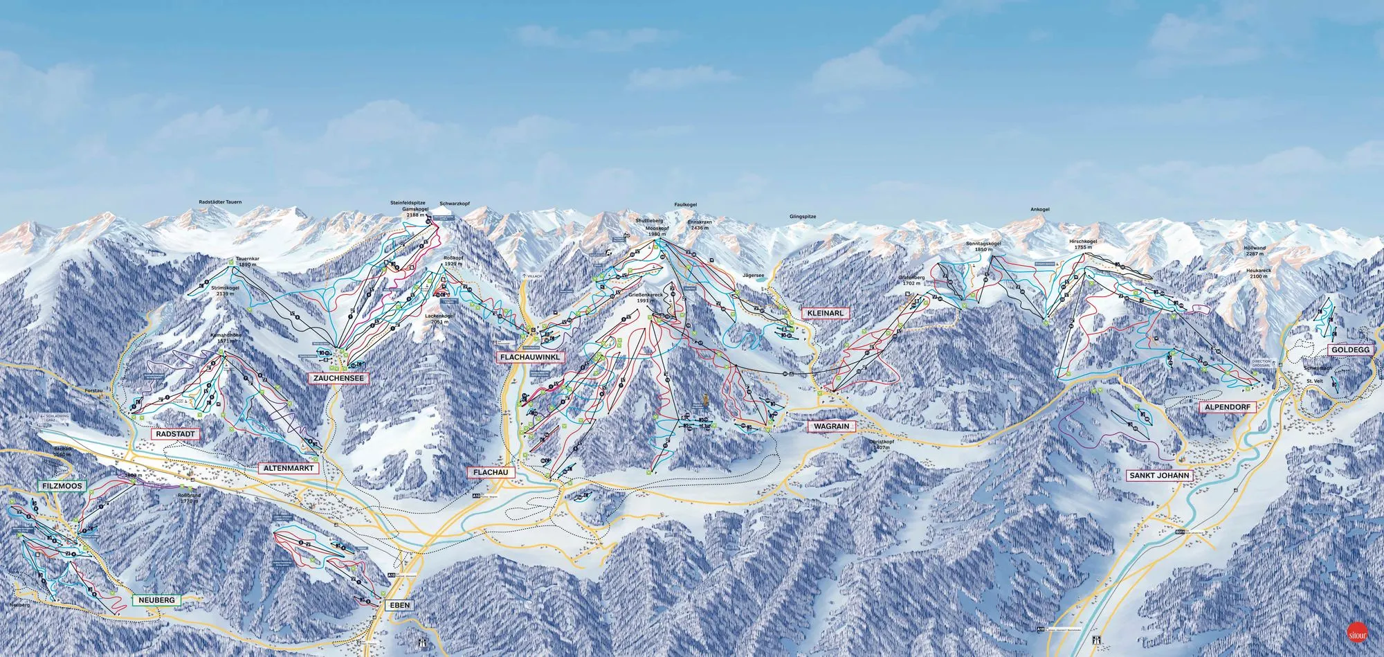 Salzburger Sportwelt ski area map