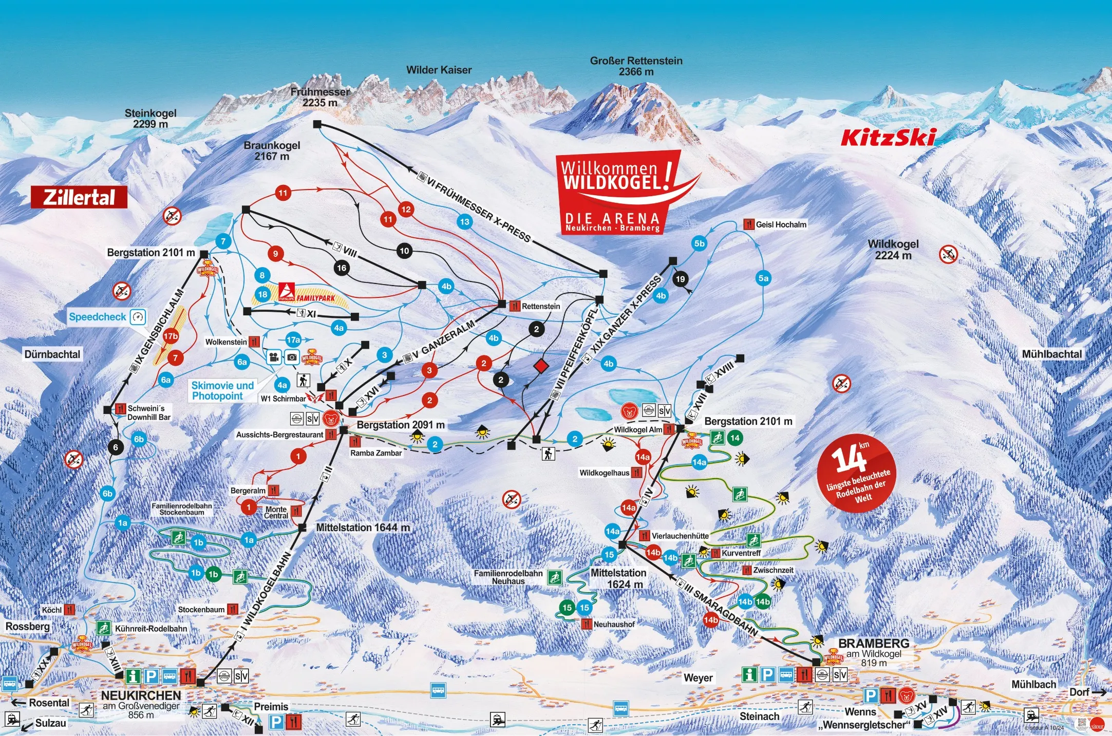 Aréna Wildkogel ski area map