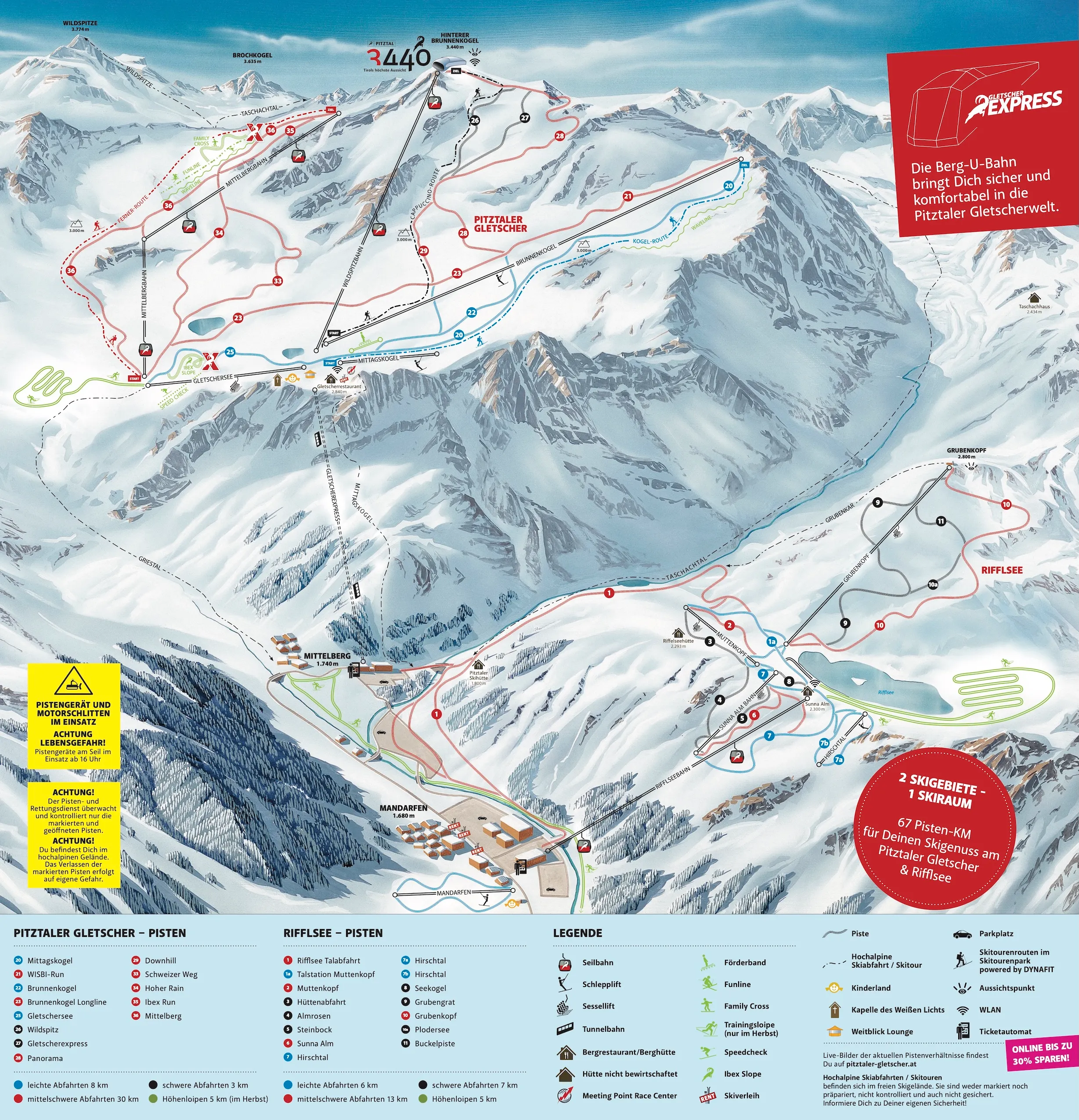 Pitztaler Gletscher ski area map