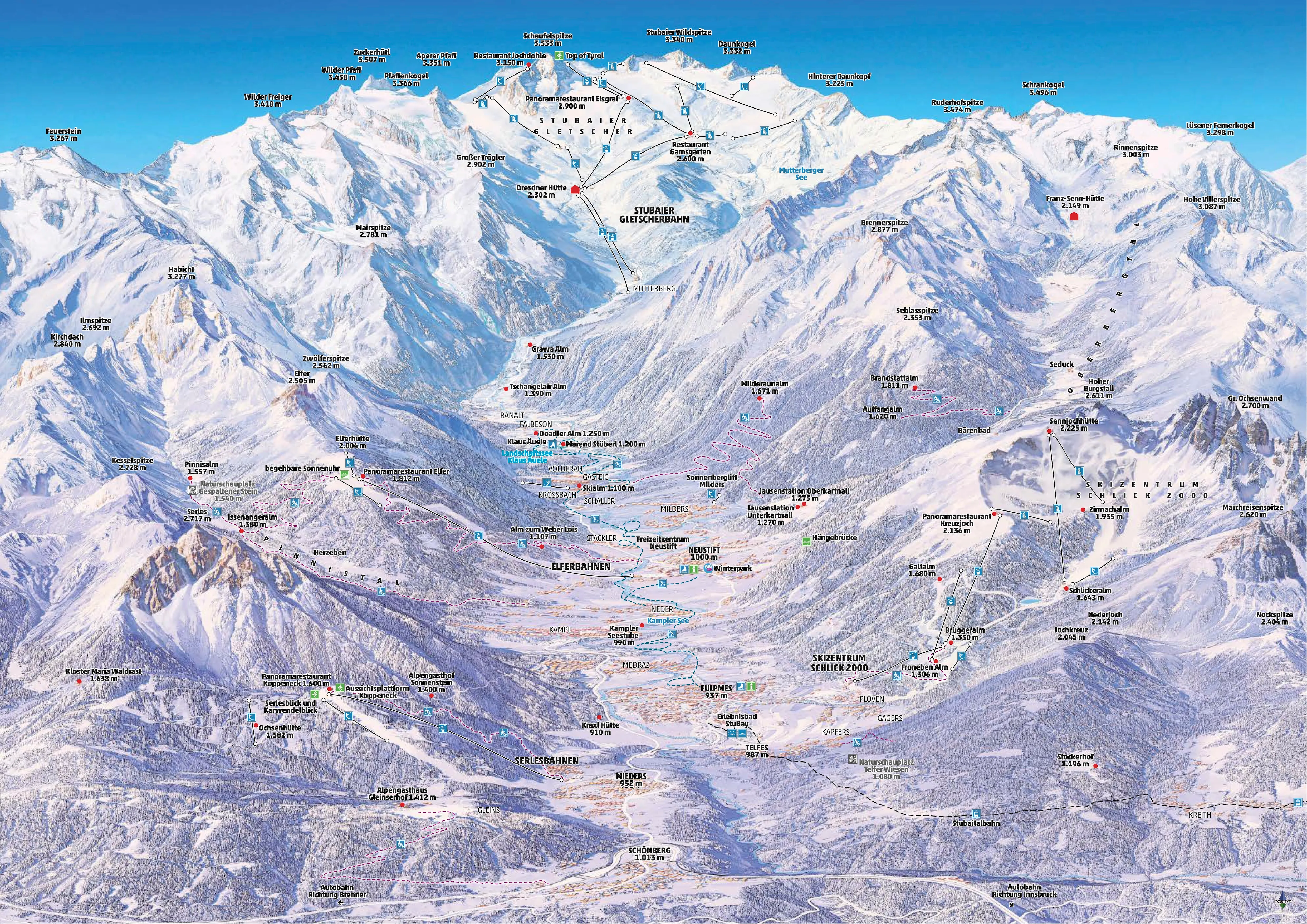 Stubaital ski area map