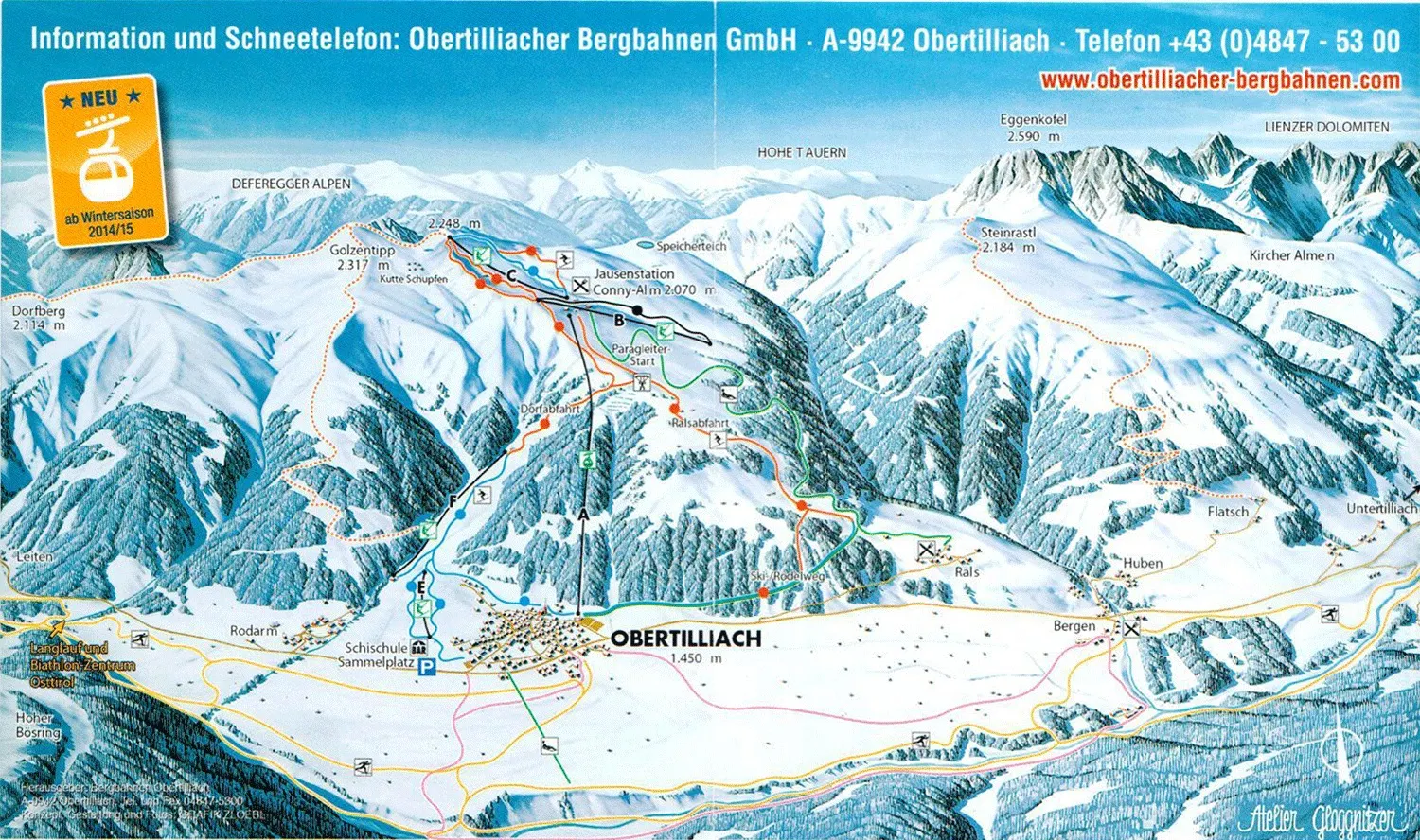 Golzentipp Obertilliach ski area map