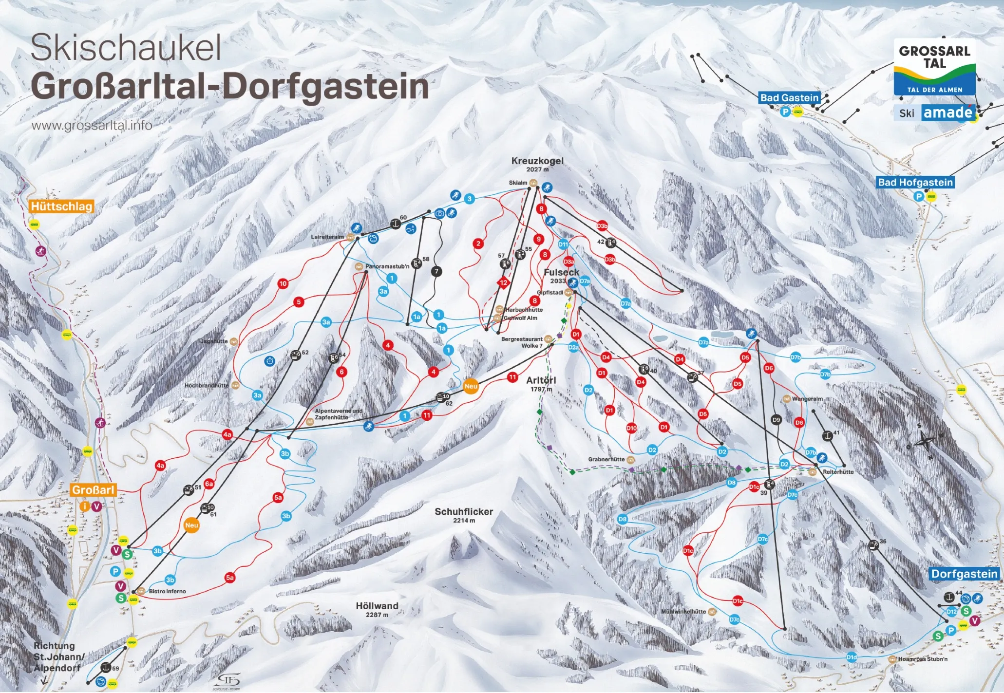 Skischaukel Dorfgastein Grossarltal ski area map
