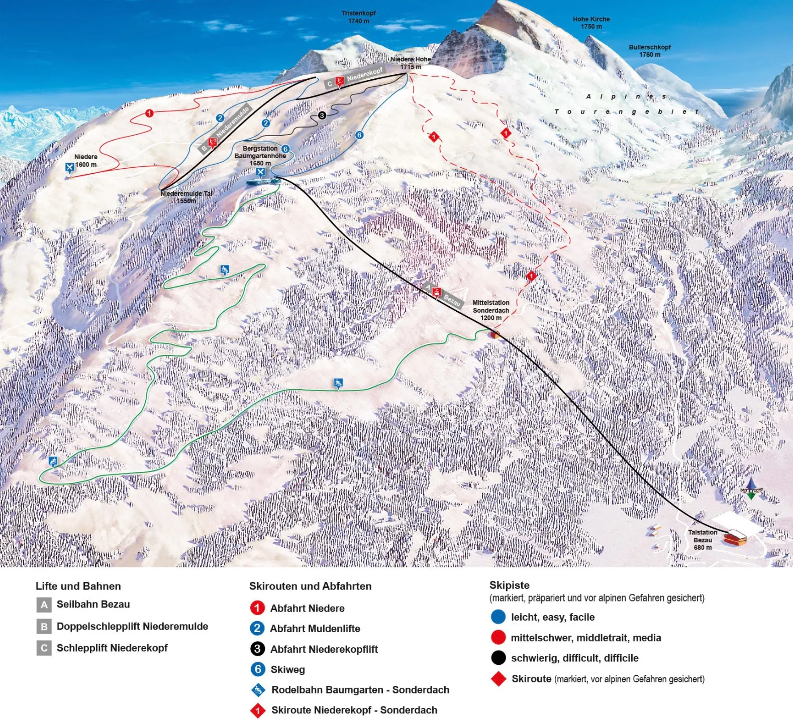 Niedere Andelsbuch - Bezau ski area map