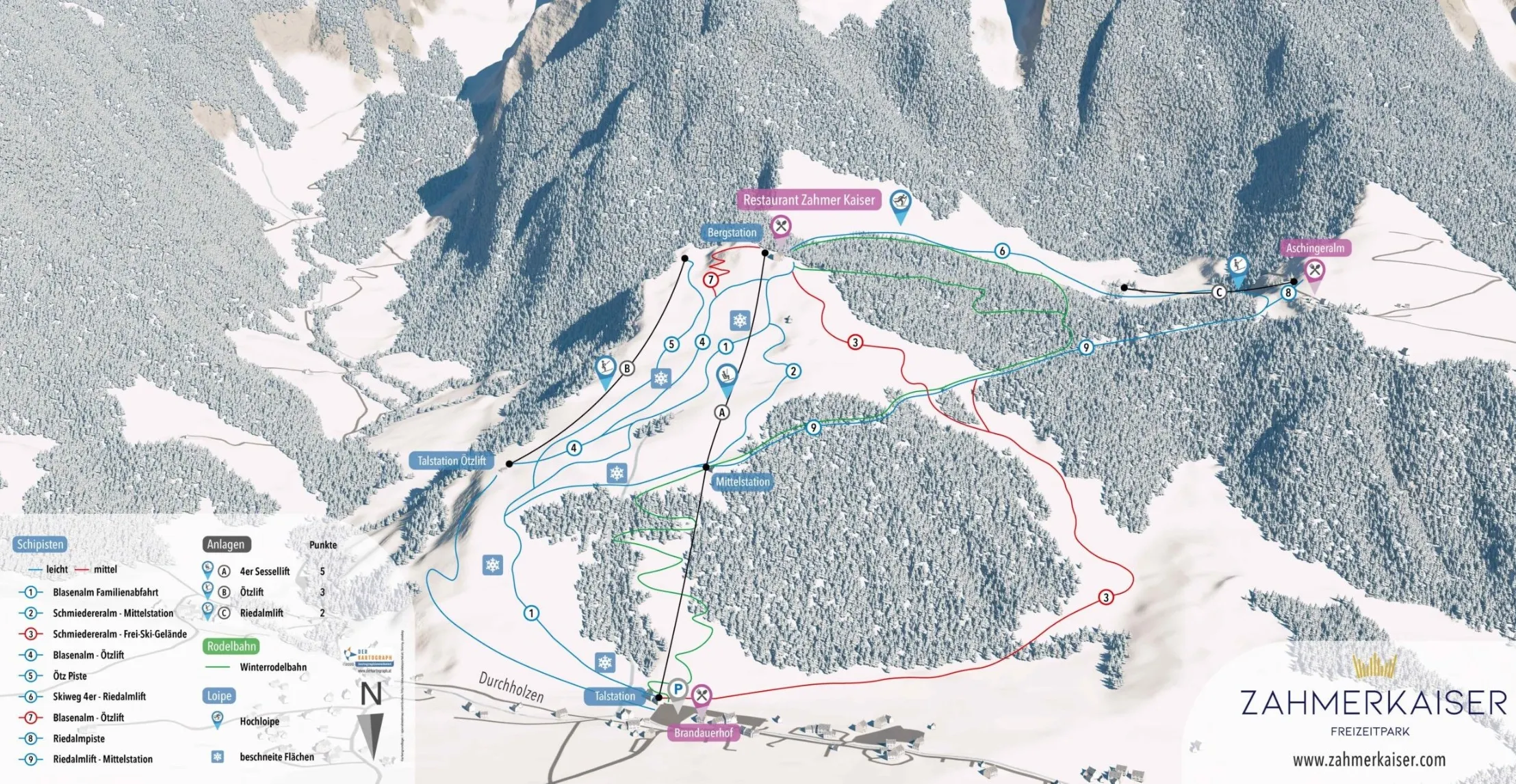 Zahmer Kaiser ski area map