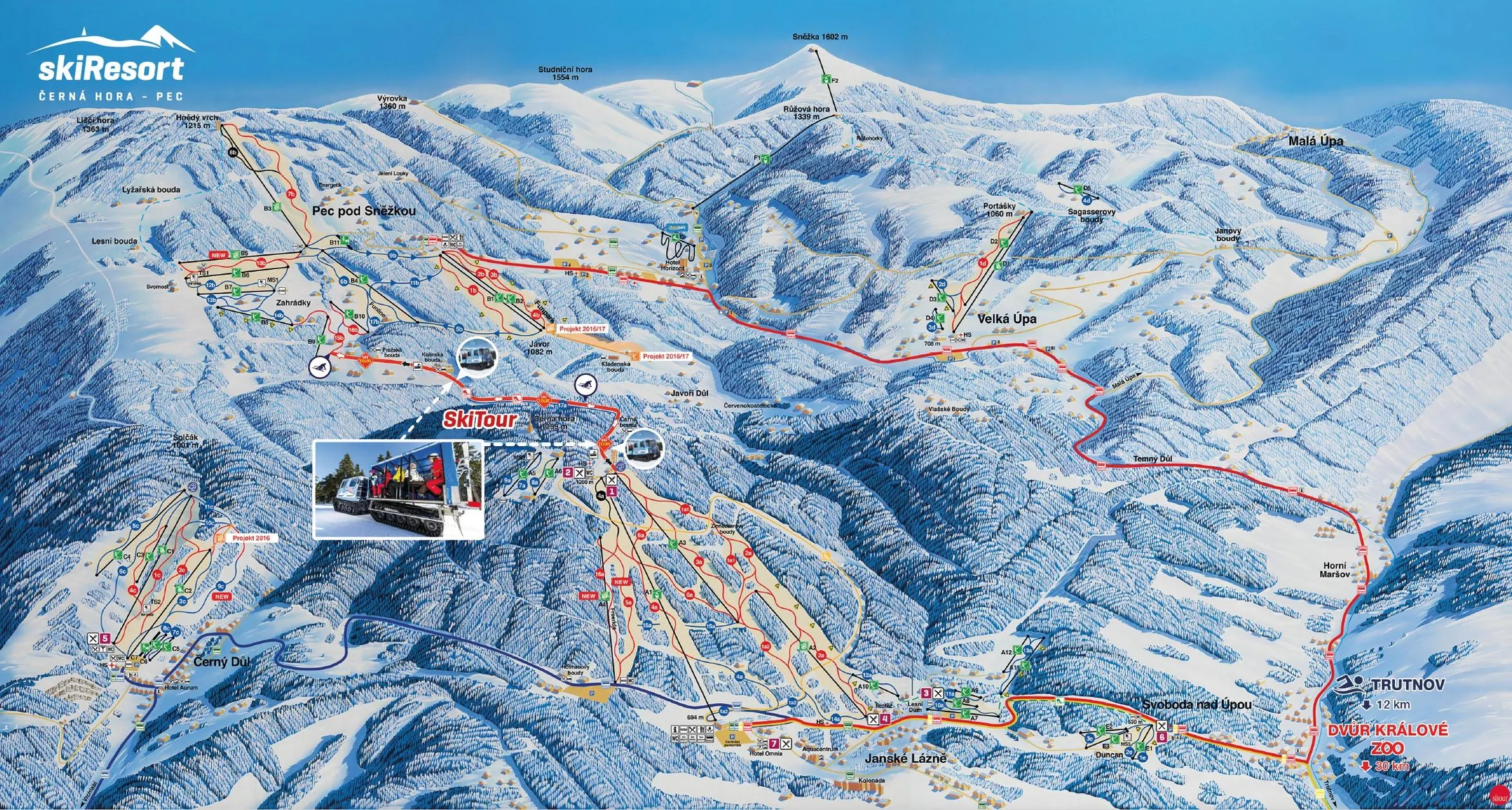 Cerná hora - Černý Důl ski area map