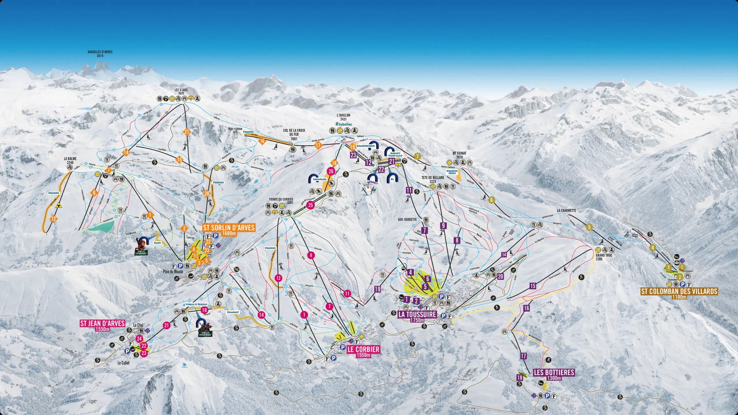 Les Sybelles ski area map