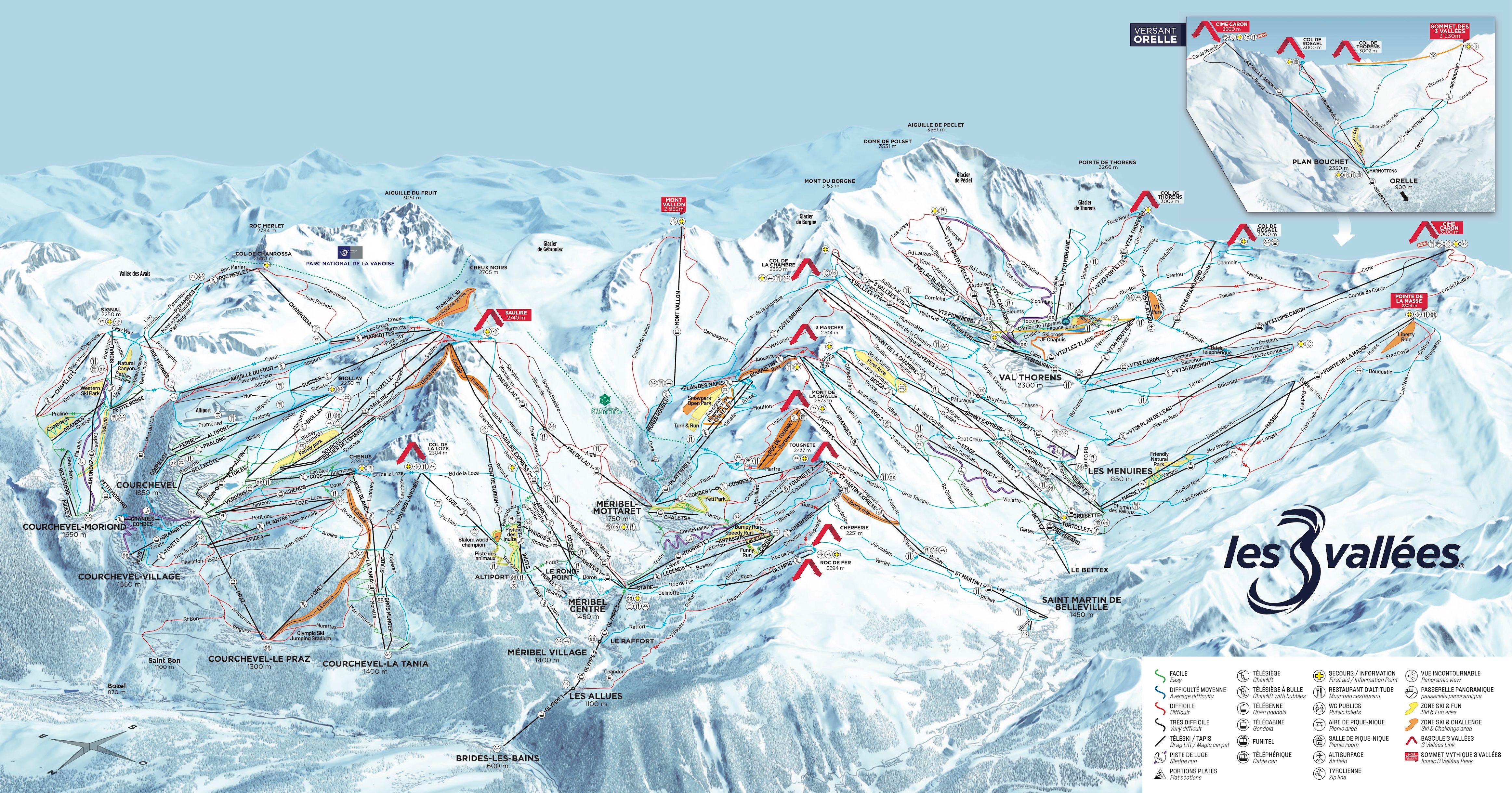 Les 3 Vallées ski area map