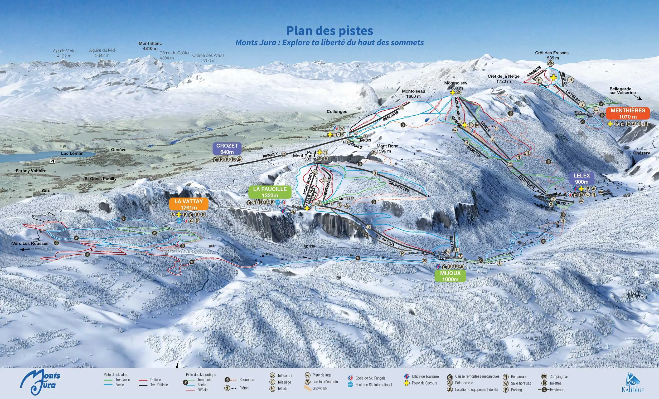 Monts Jura ski area map
