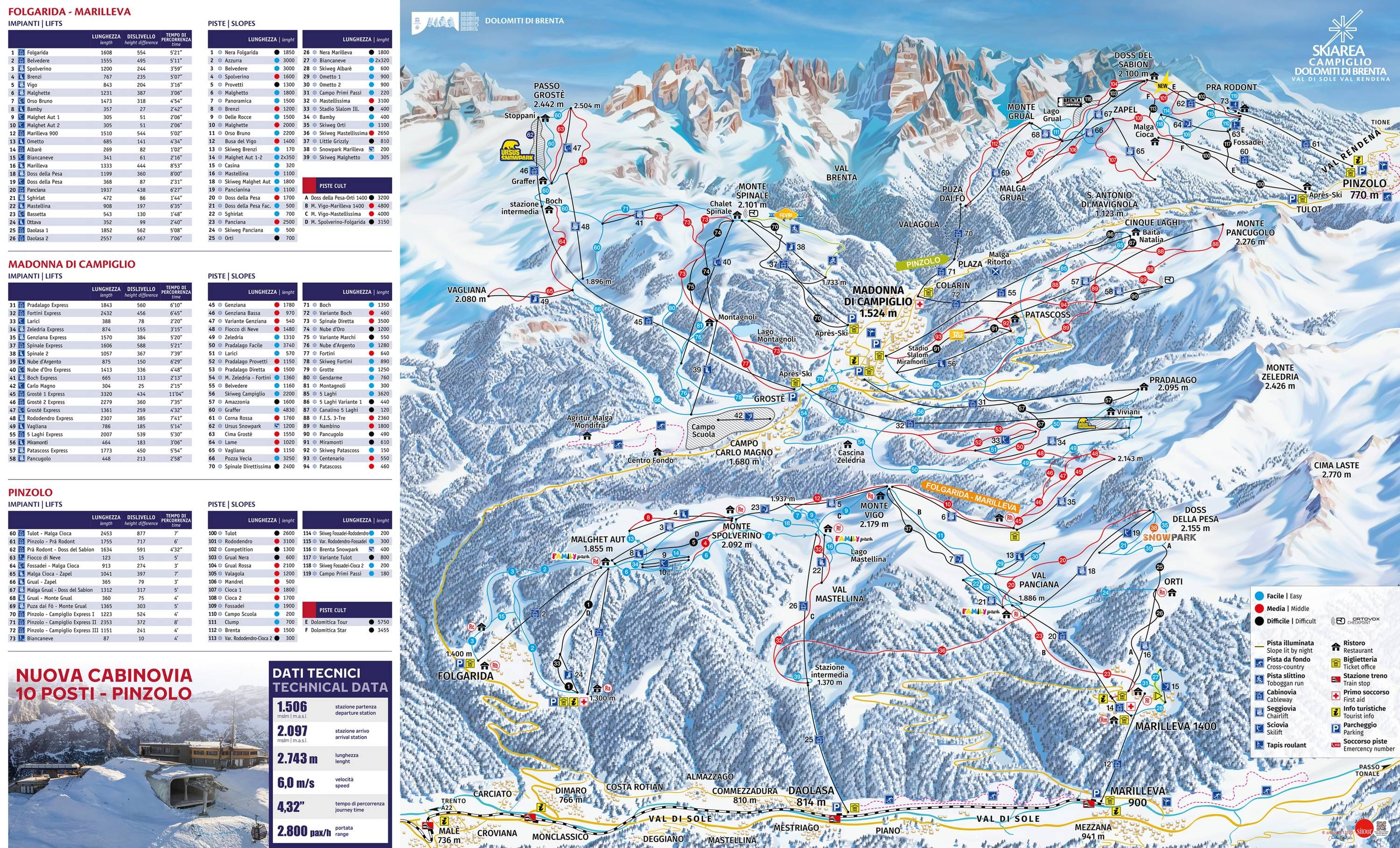 Skigebied Campiglio Dolomiti di Brenta ski area map