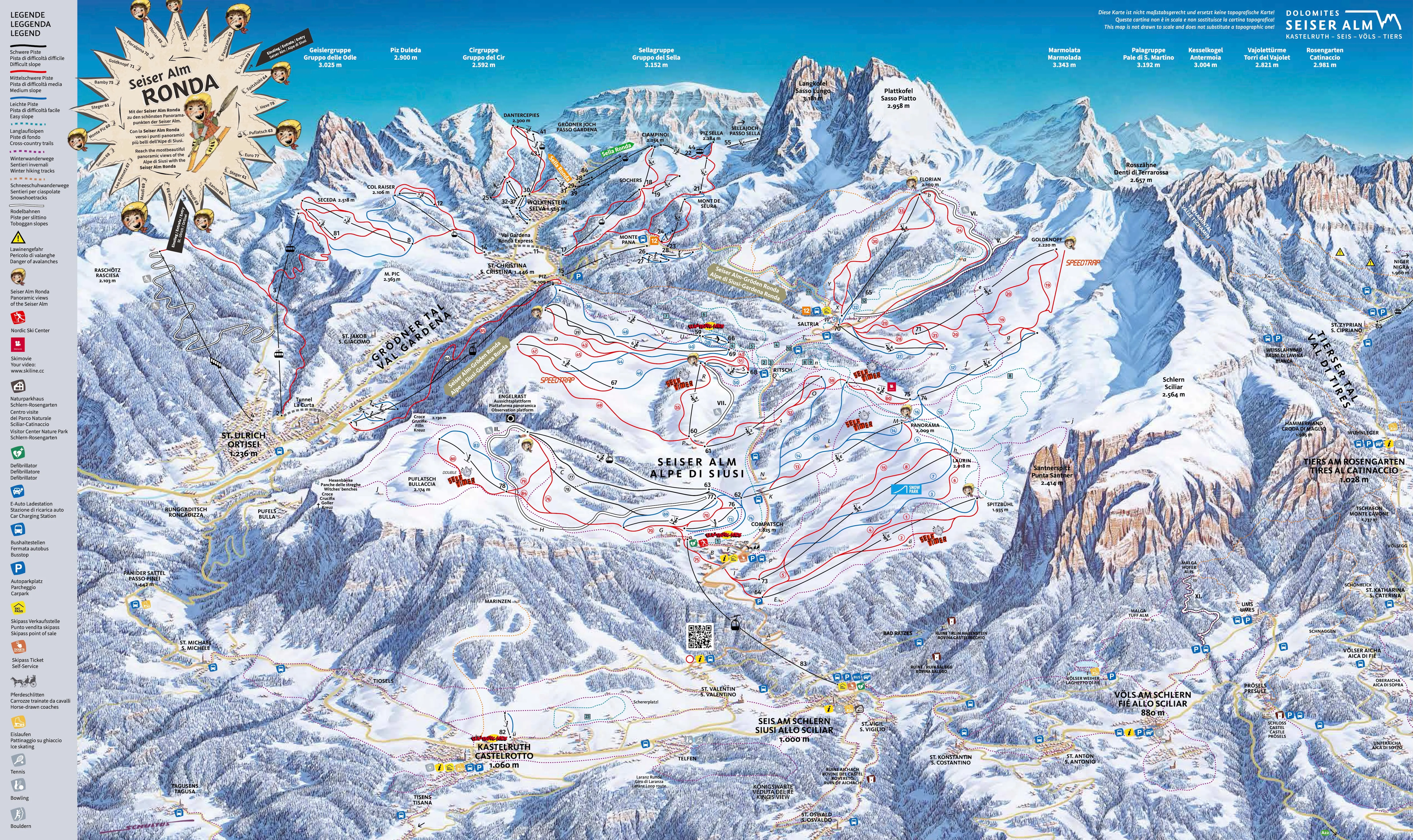 Seiser Alm (Alpe di Siusi) ski area map