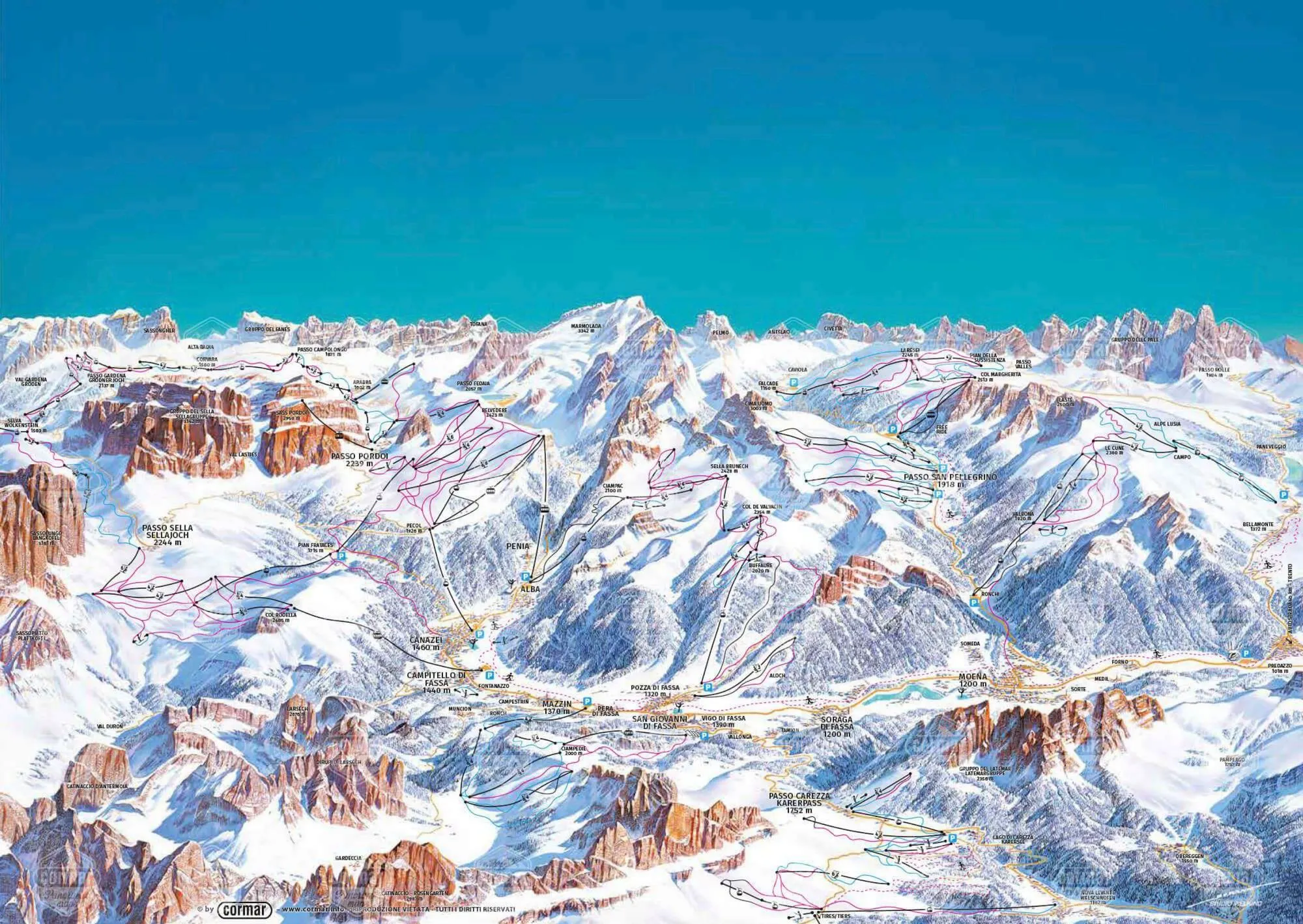 Val di Fassa ski area map