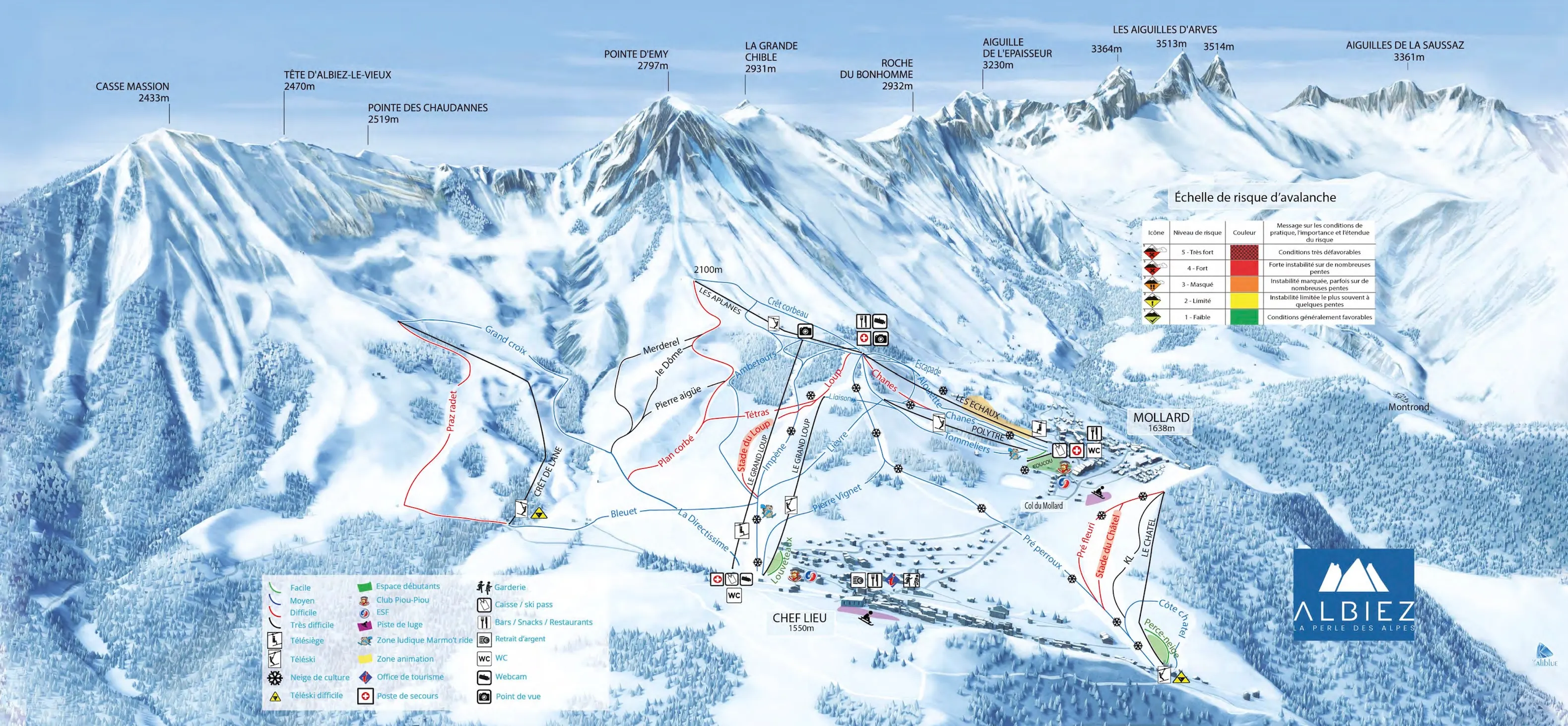 Les Albiez - Montrond ski area map