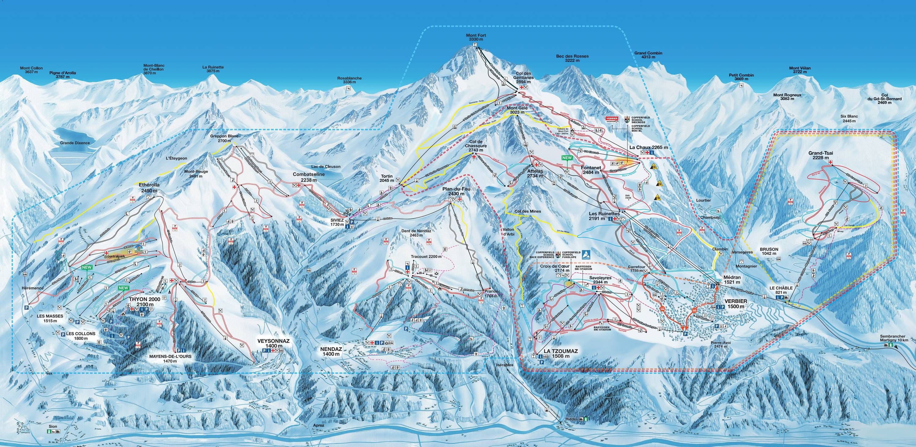 Les 4 Vallées ski area map