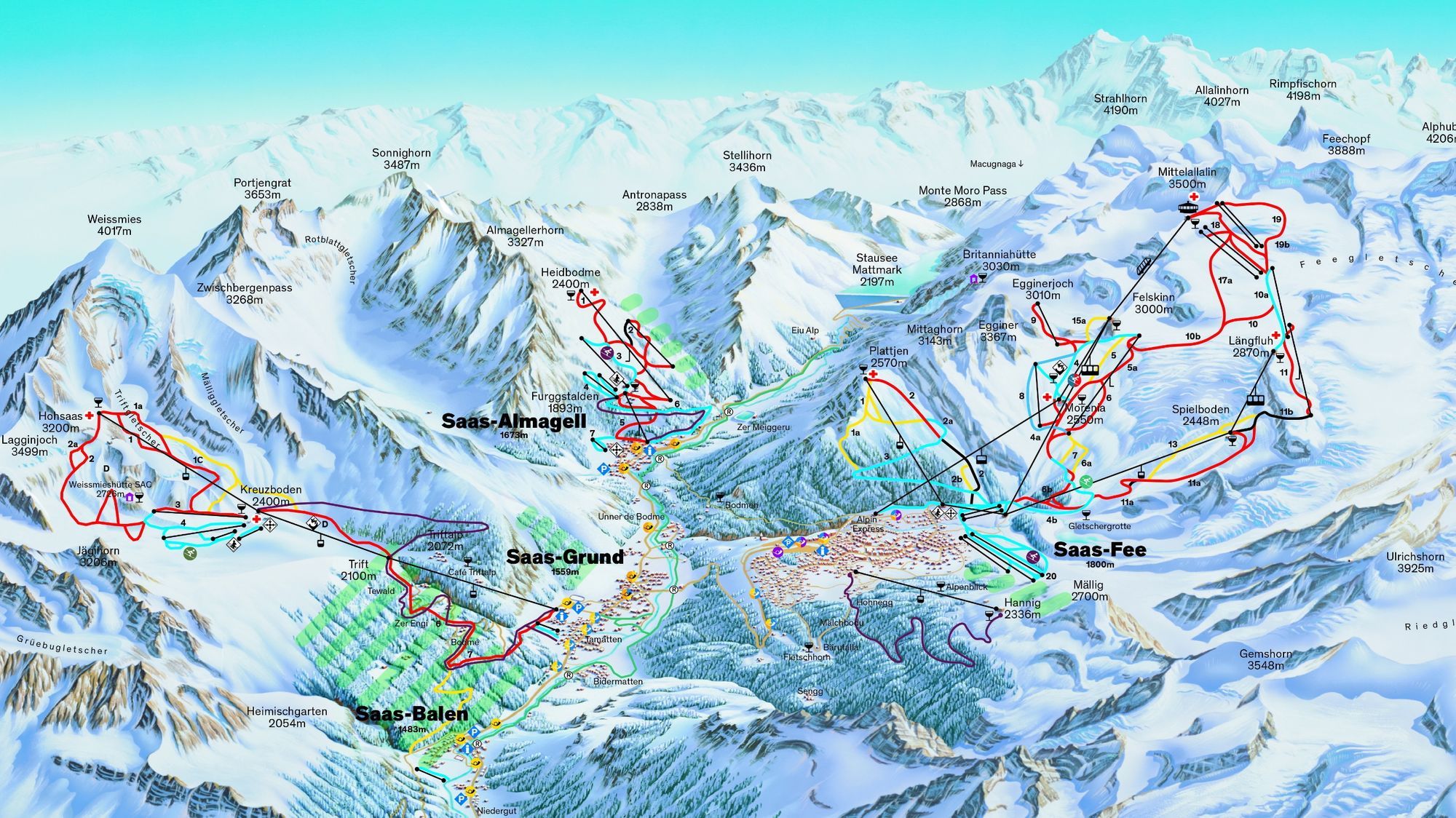 Saastal ski area map