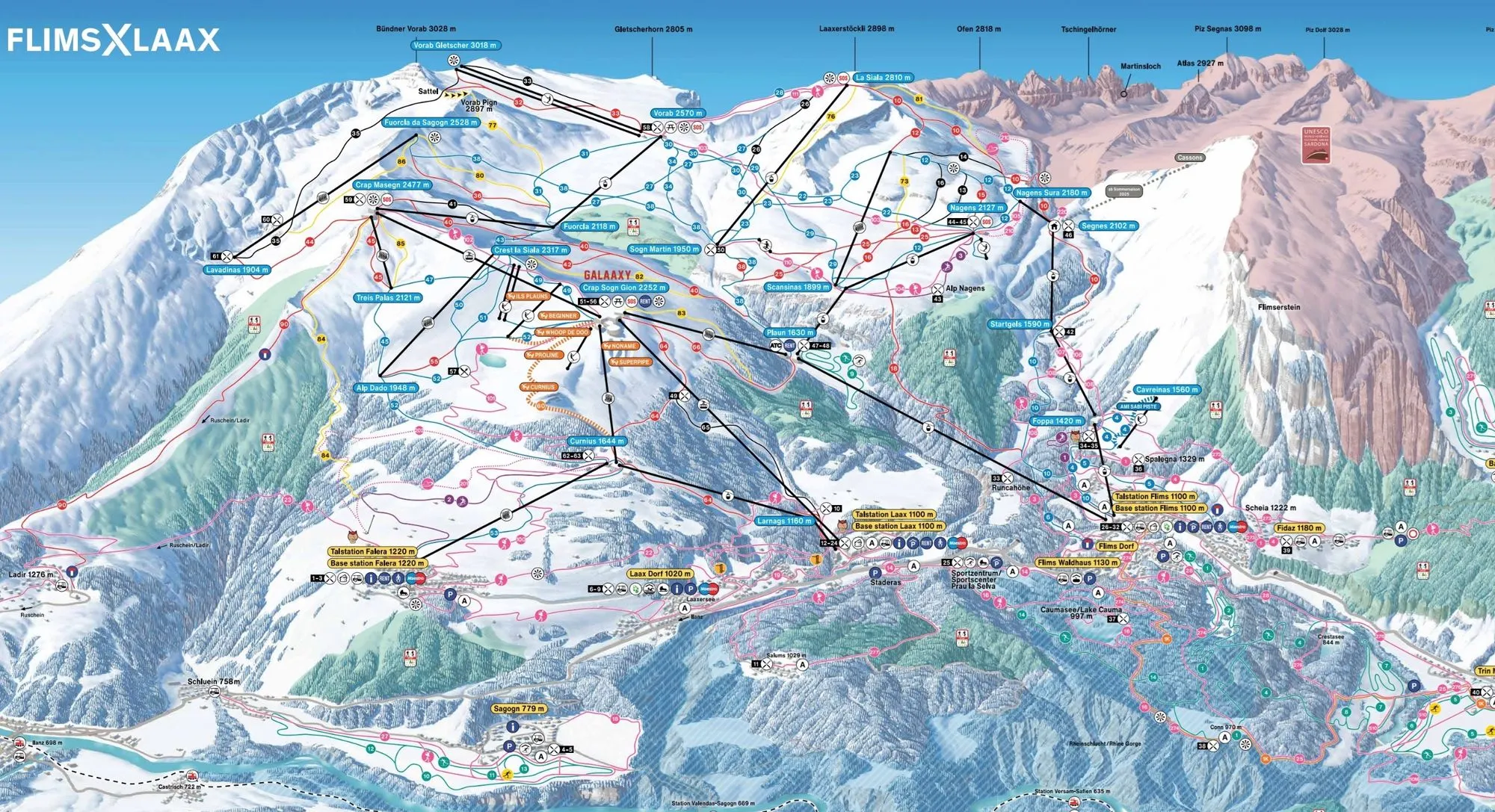 Flims - Laax - Falera ski area map