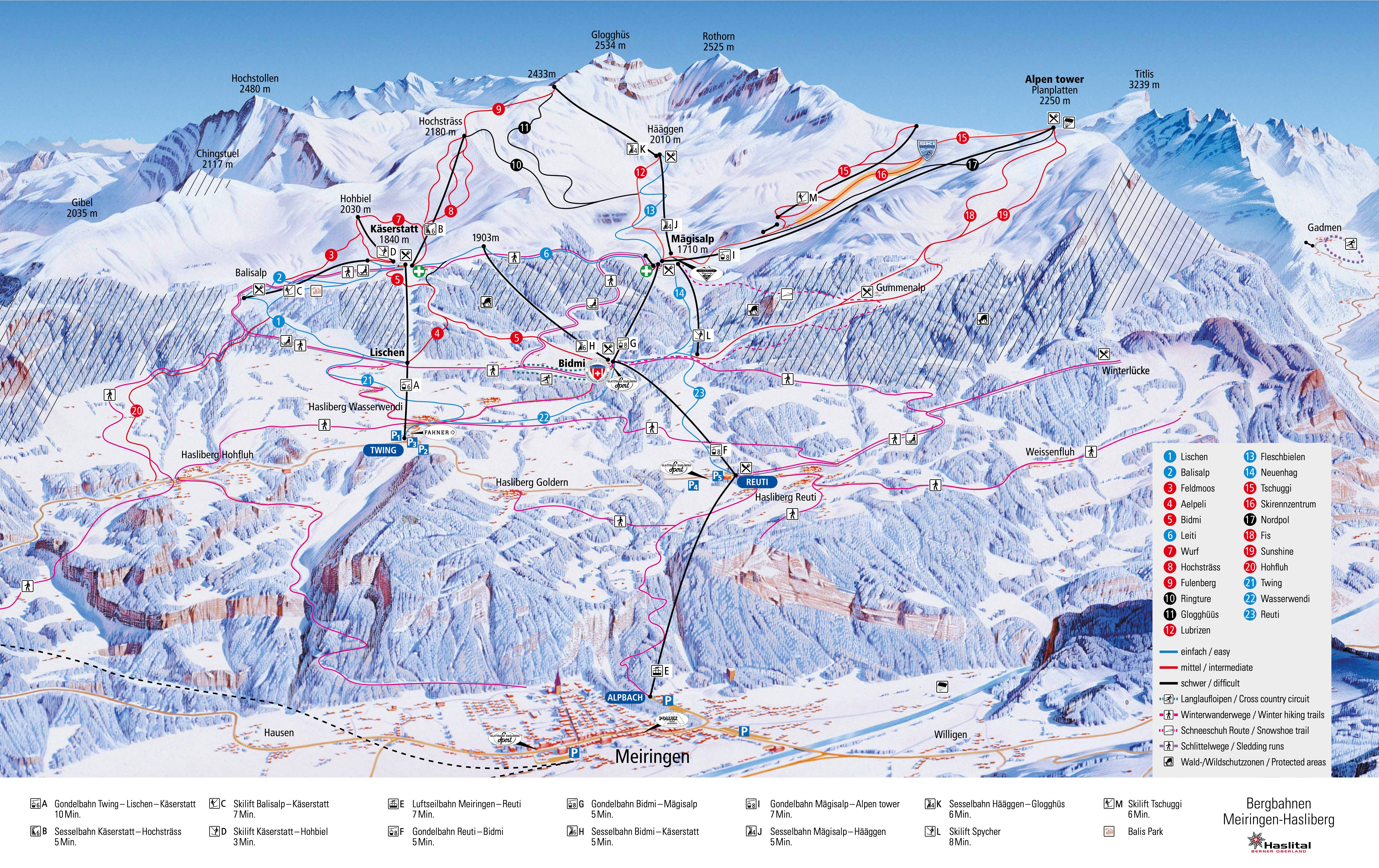 Meiringen - Hasliberg ski area map