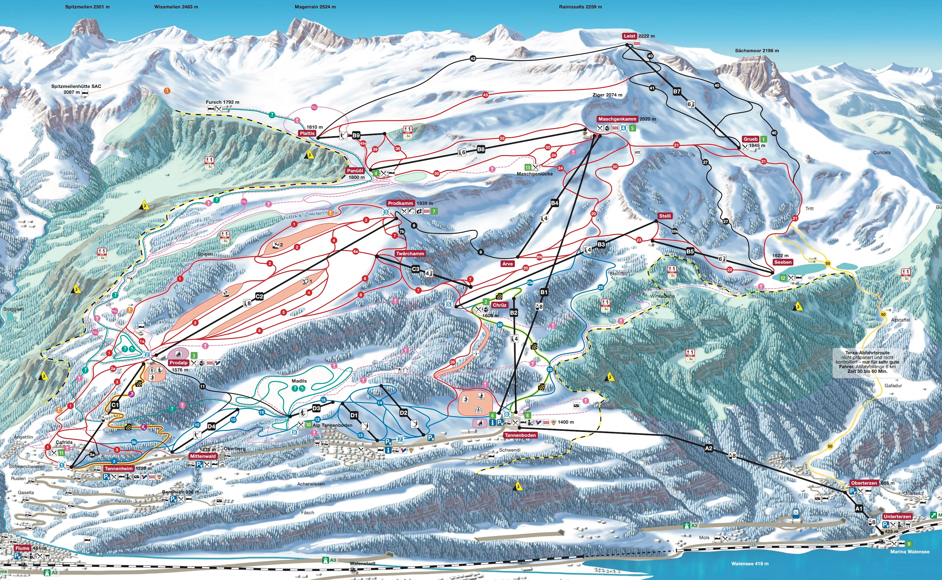 Flumserberg ski area map