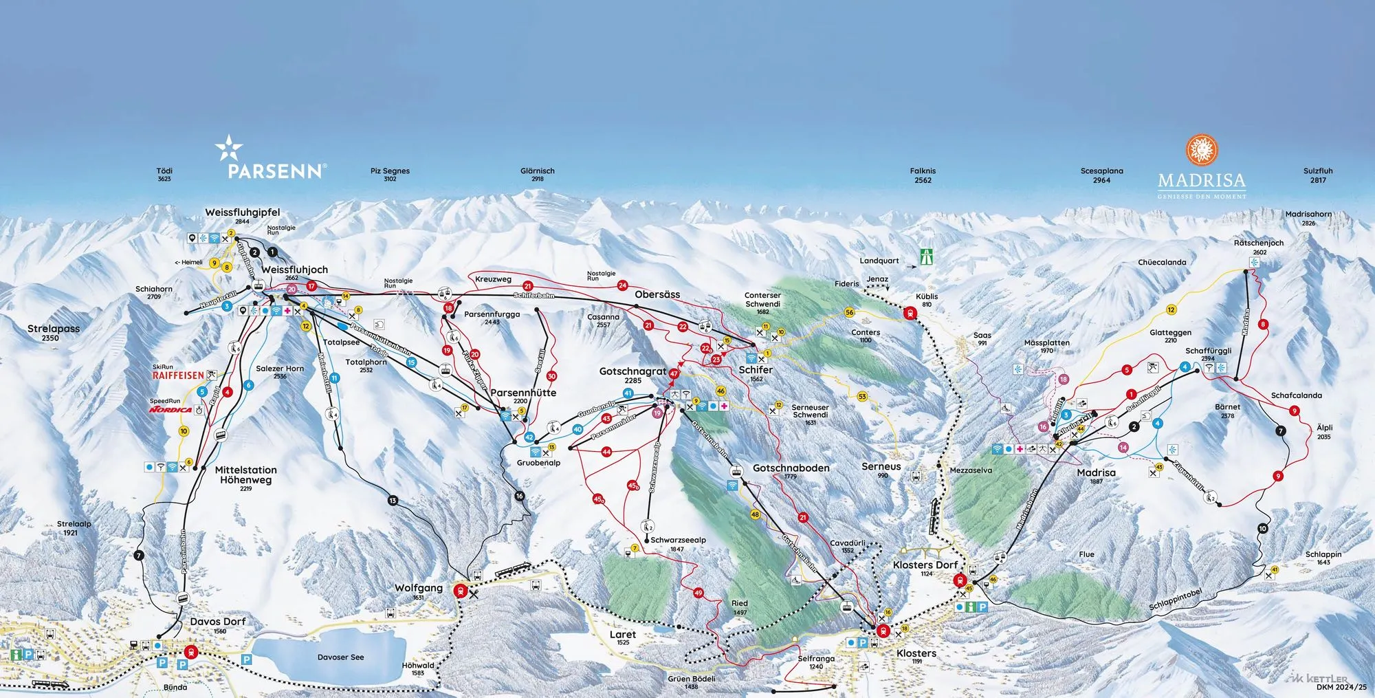 Monts des Klosters de Davos ski area map
