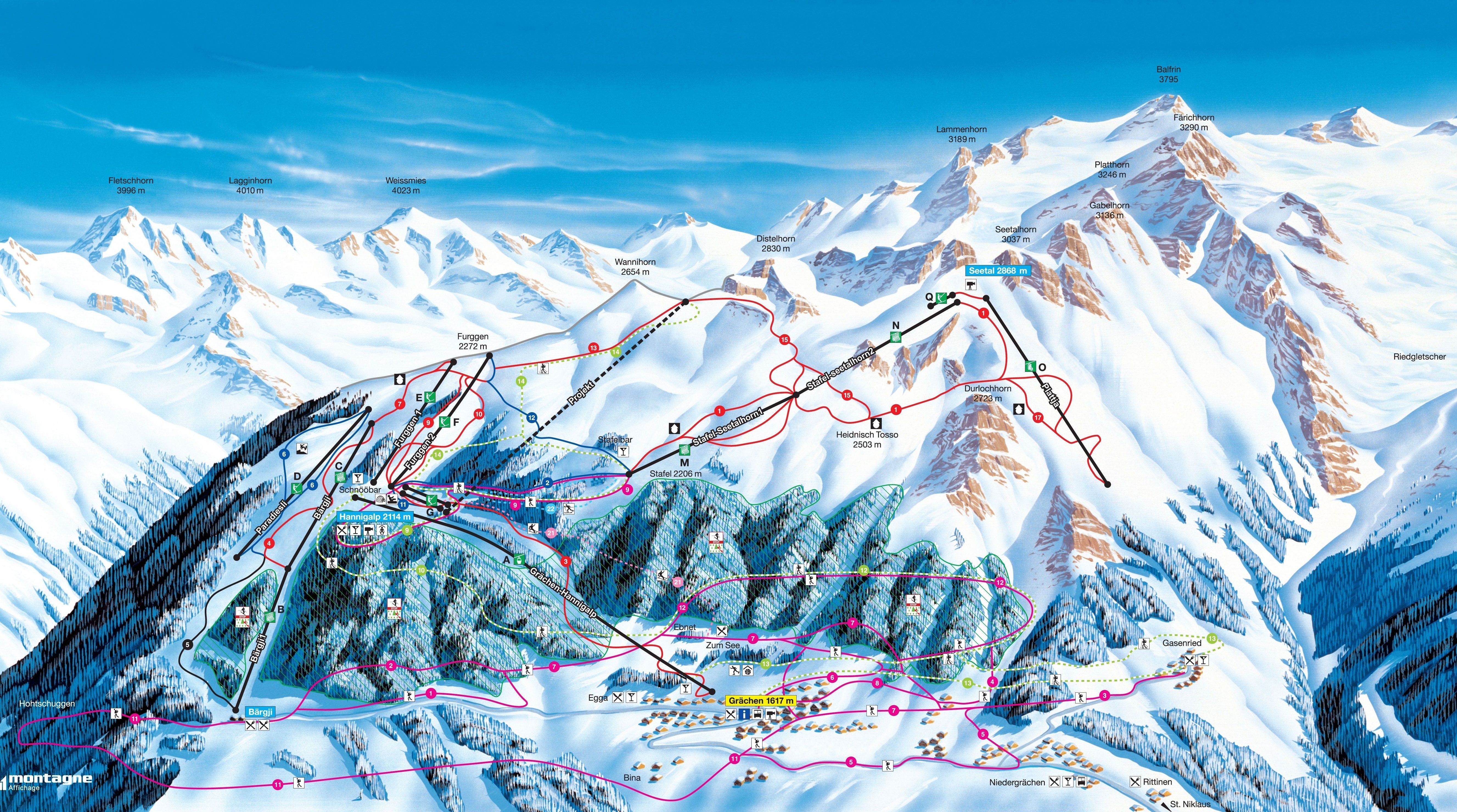 Grächen ski area map