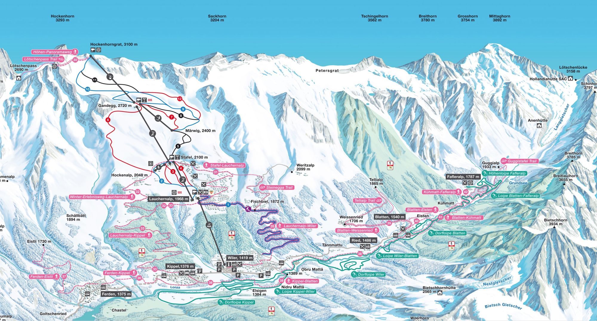 Lauchernalp - Lötschental ski area map