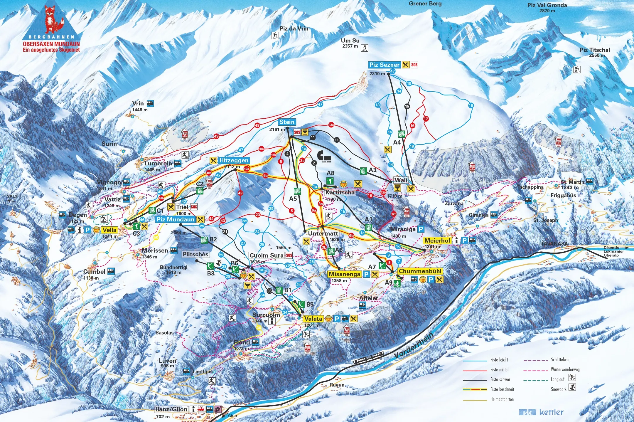 Obersaxen Mundaun ski area map