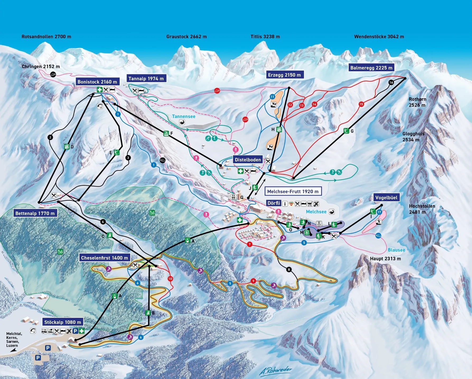 Melchsee - Frutt ski area map