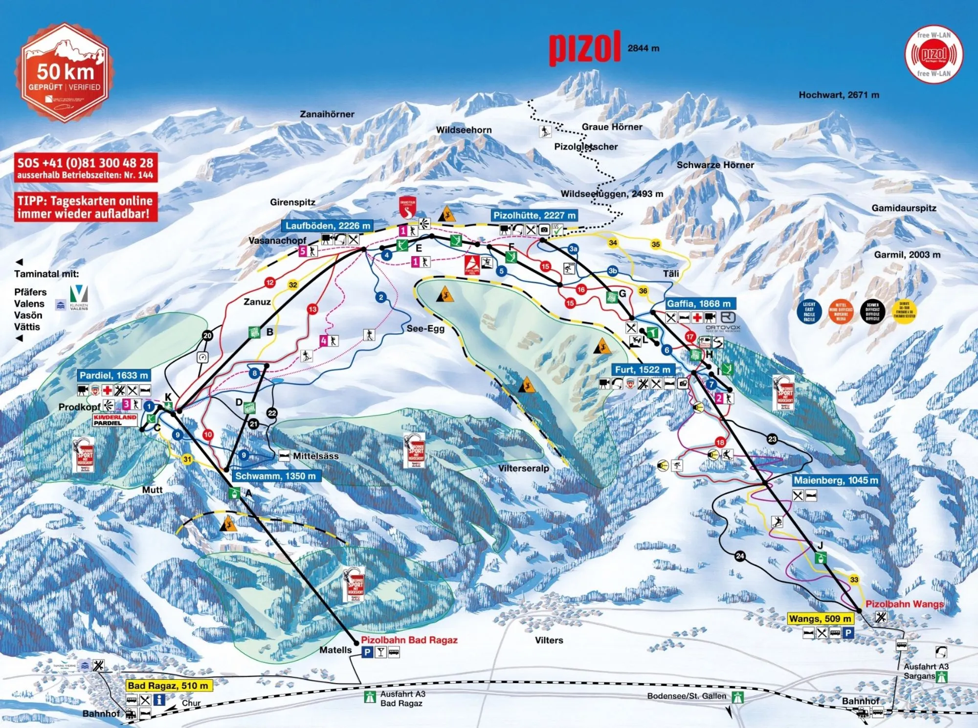 Pizol ski area map