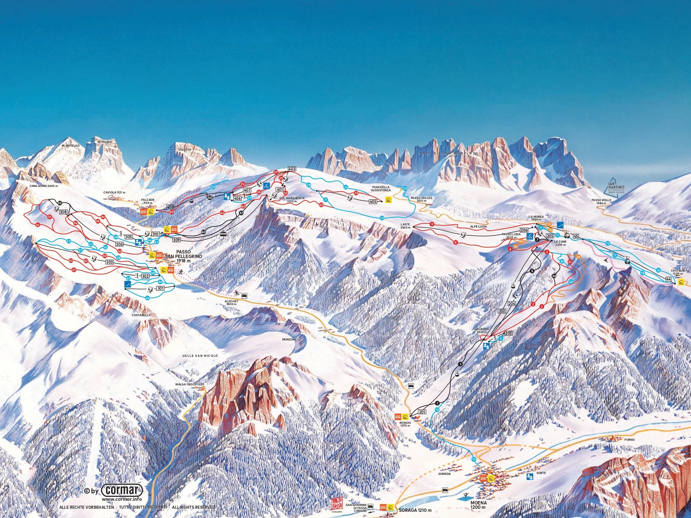 Passo San Pellegrino - Valk ski area map