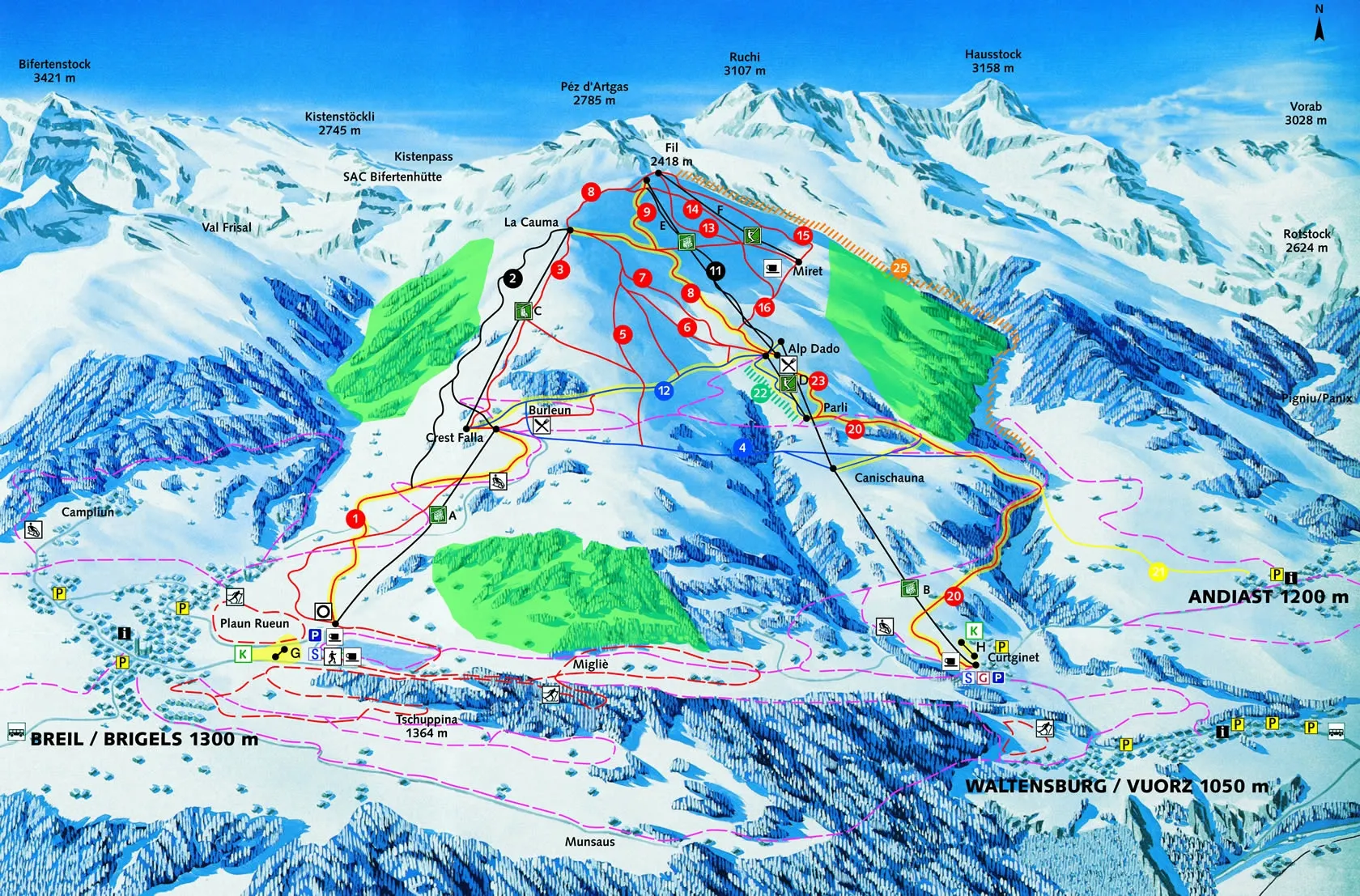 Brigels - Waltensburg ski area map