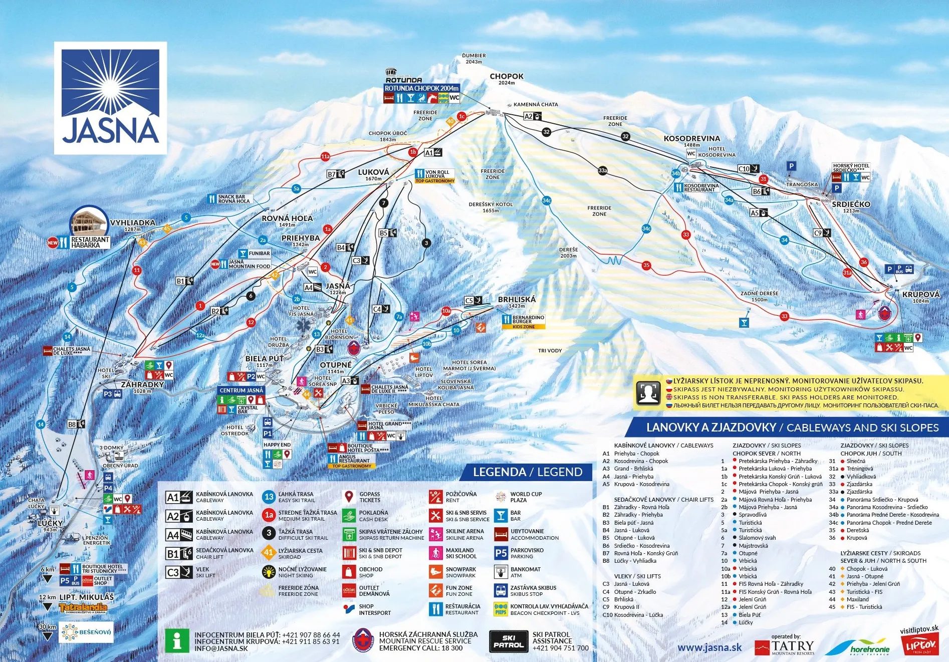 Jasná Chopok ski area map