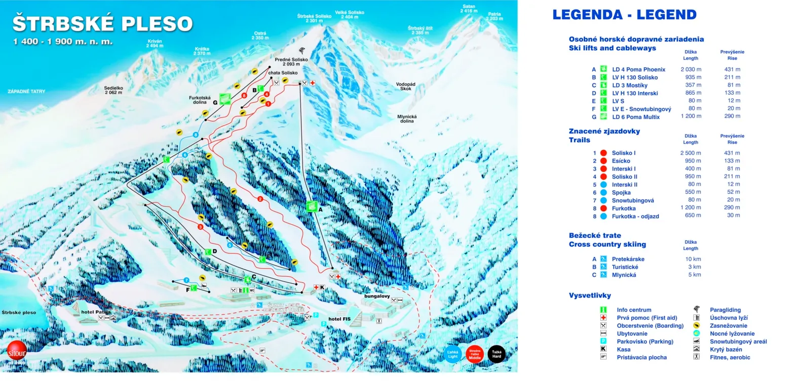 Strbské Pleso ski area map