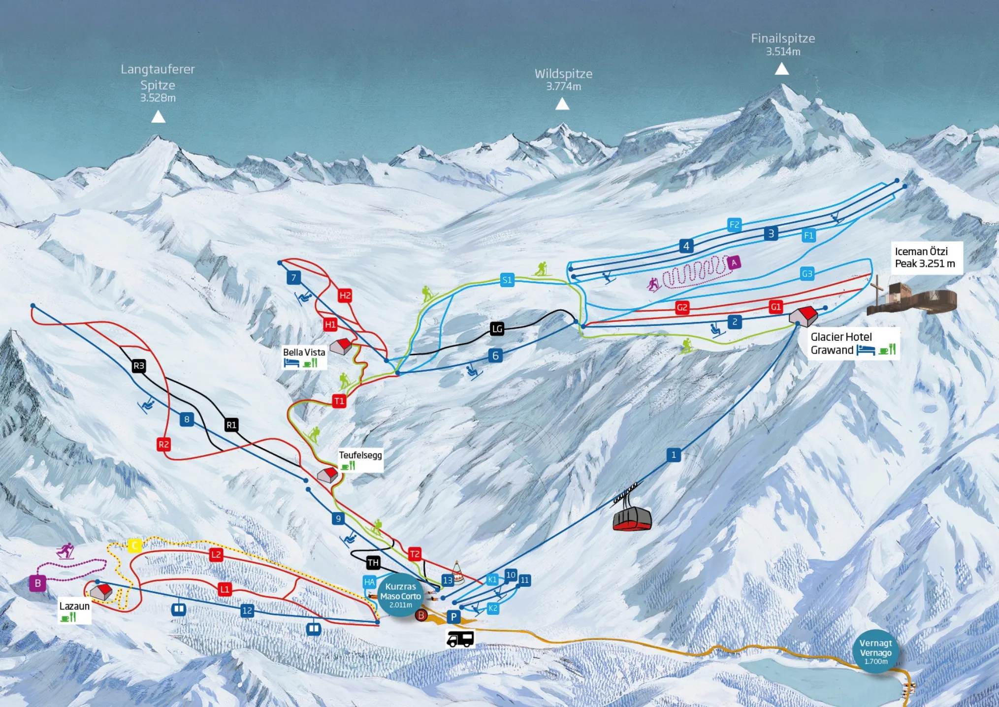 Schnalstal (Val Senales) ski area map