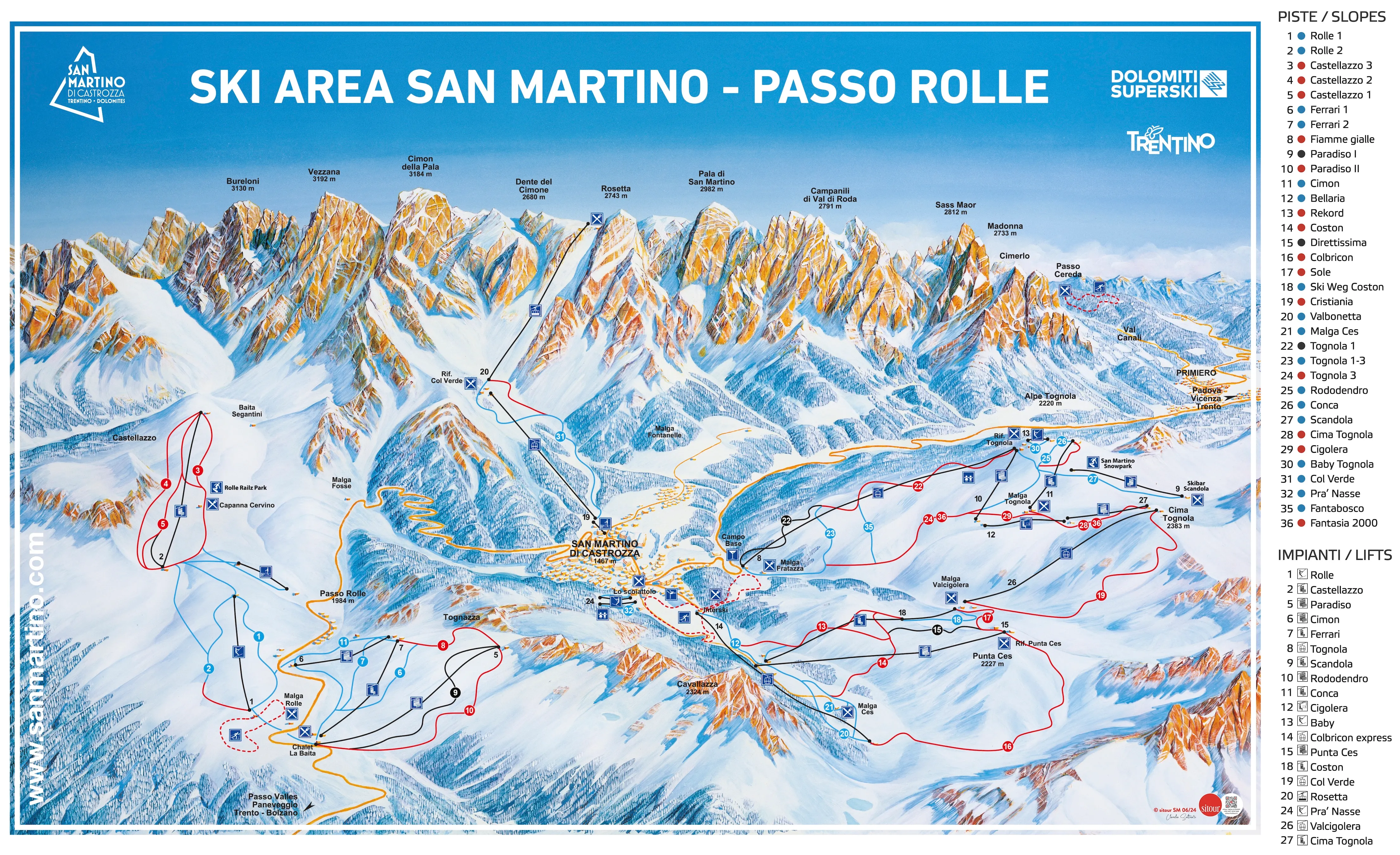 San Martino di Castrozza ski area map