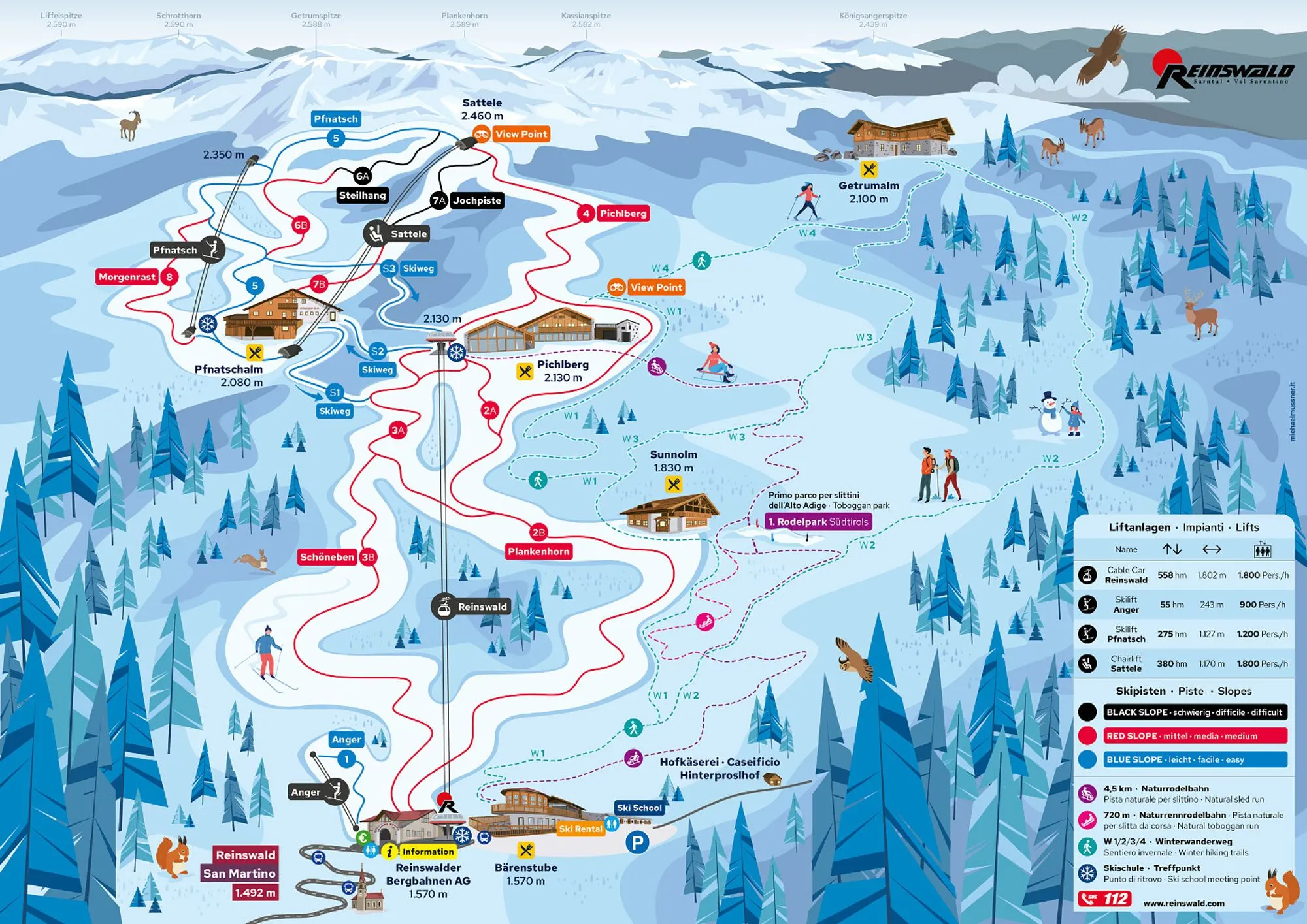 Reinswald - Sarntal ski area map