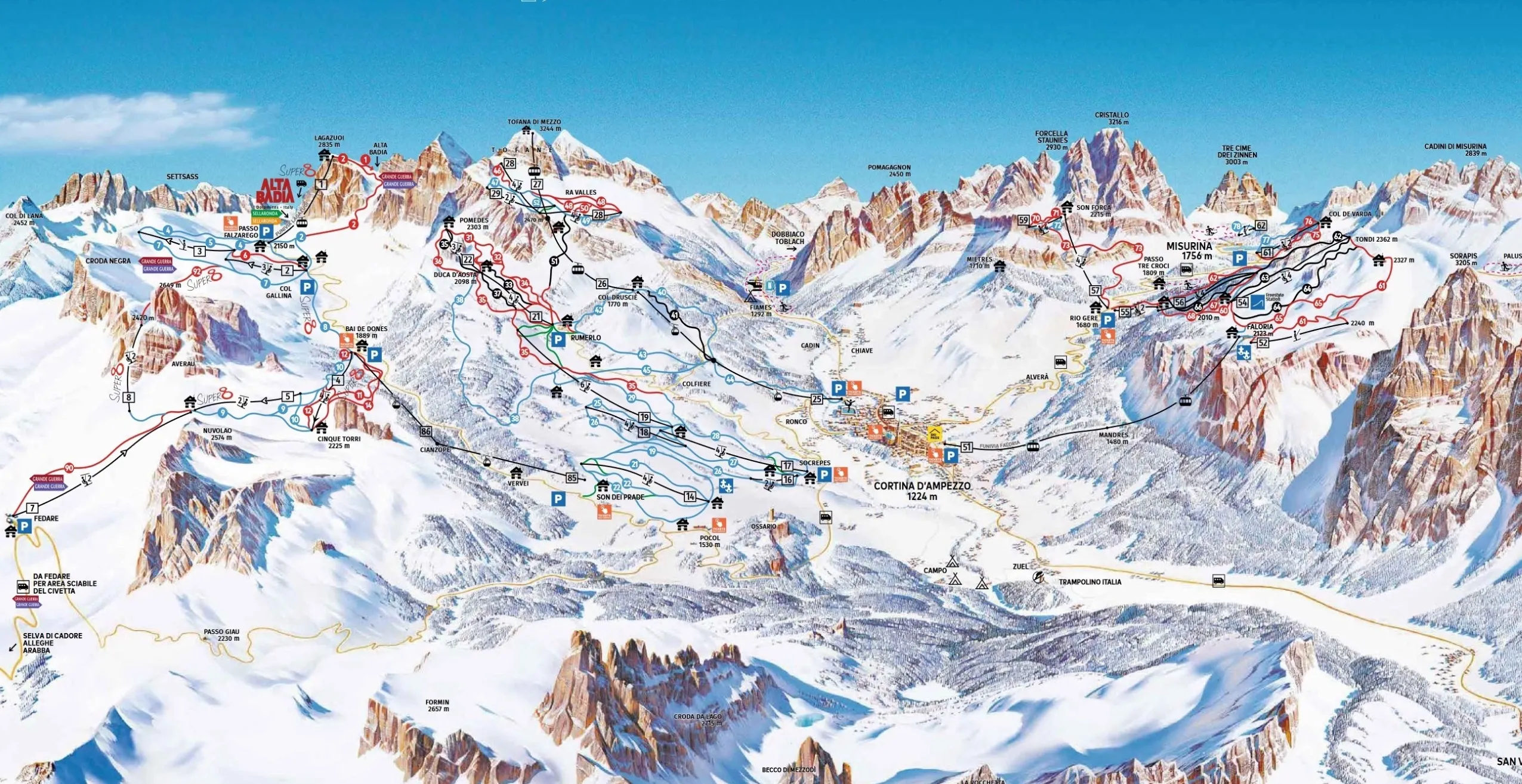 Cortina d'Ampezzo ski area map